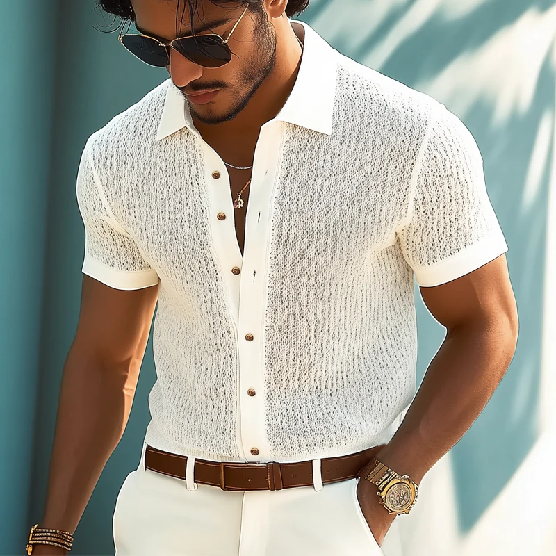 Aaron | Men'S Business Solid Color Knitted Short-Sleeved Shirt - Image 2