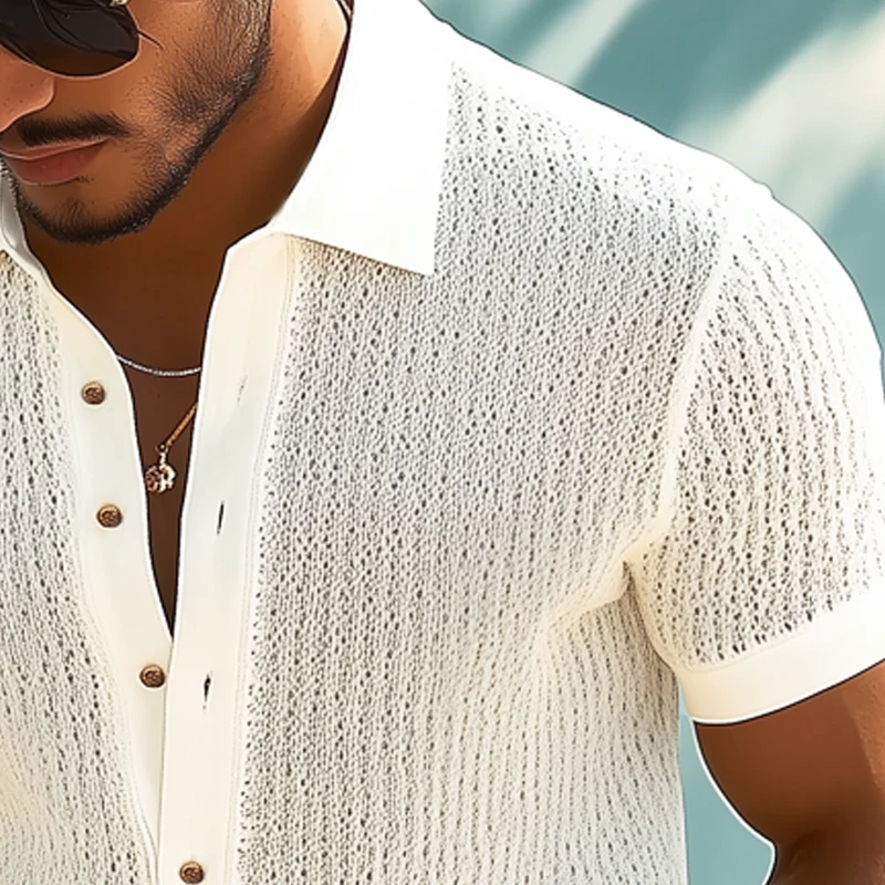 Aaron | Men'S Business Solid Color Knitted Short-Sleeved Shirt - Image 4