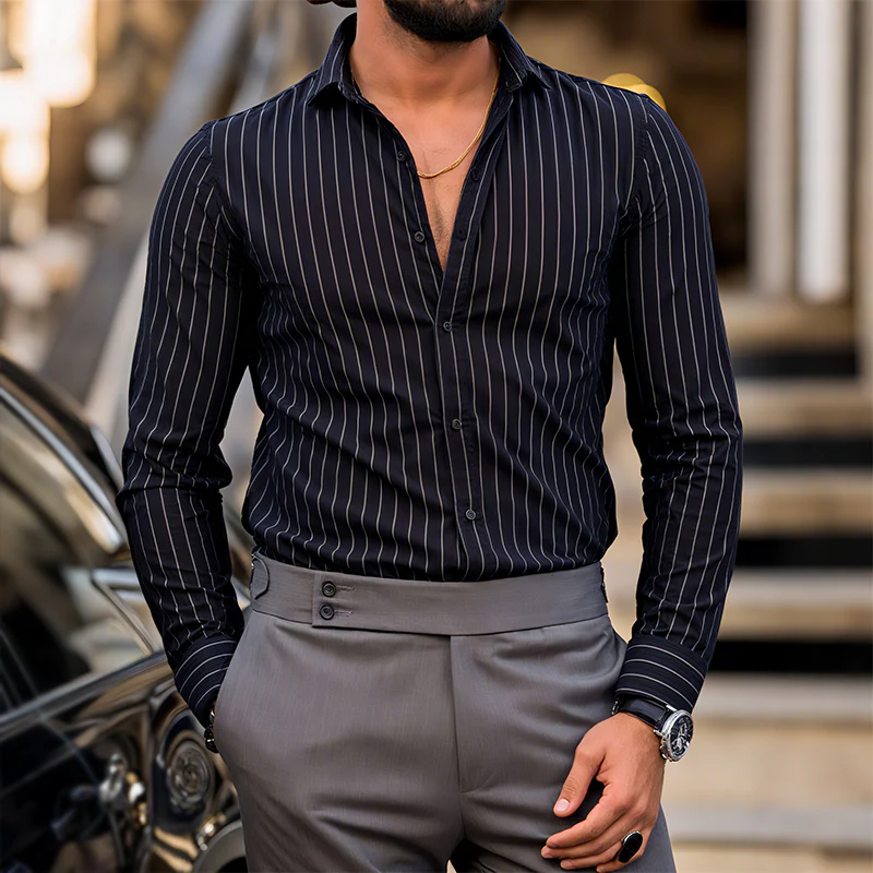 Aaron | Men'S Retro Casual Striped Print Long Sleeve Shirt - Image 2