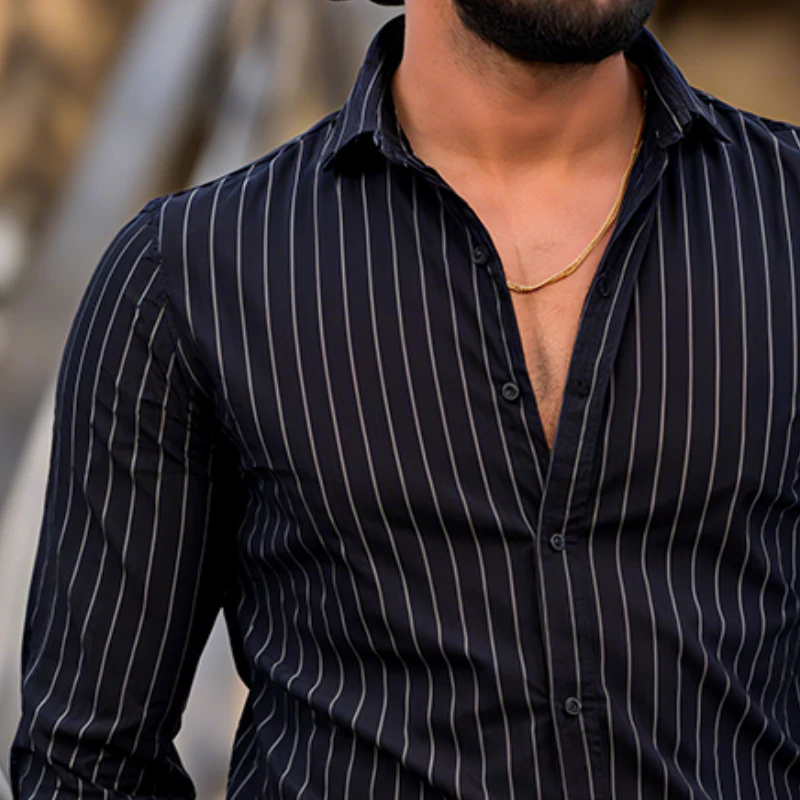 Aaron | Men'S Retro Casual Striped Print Long Sleeve Shirt - Image 3