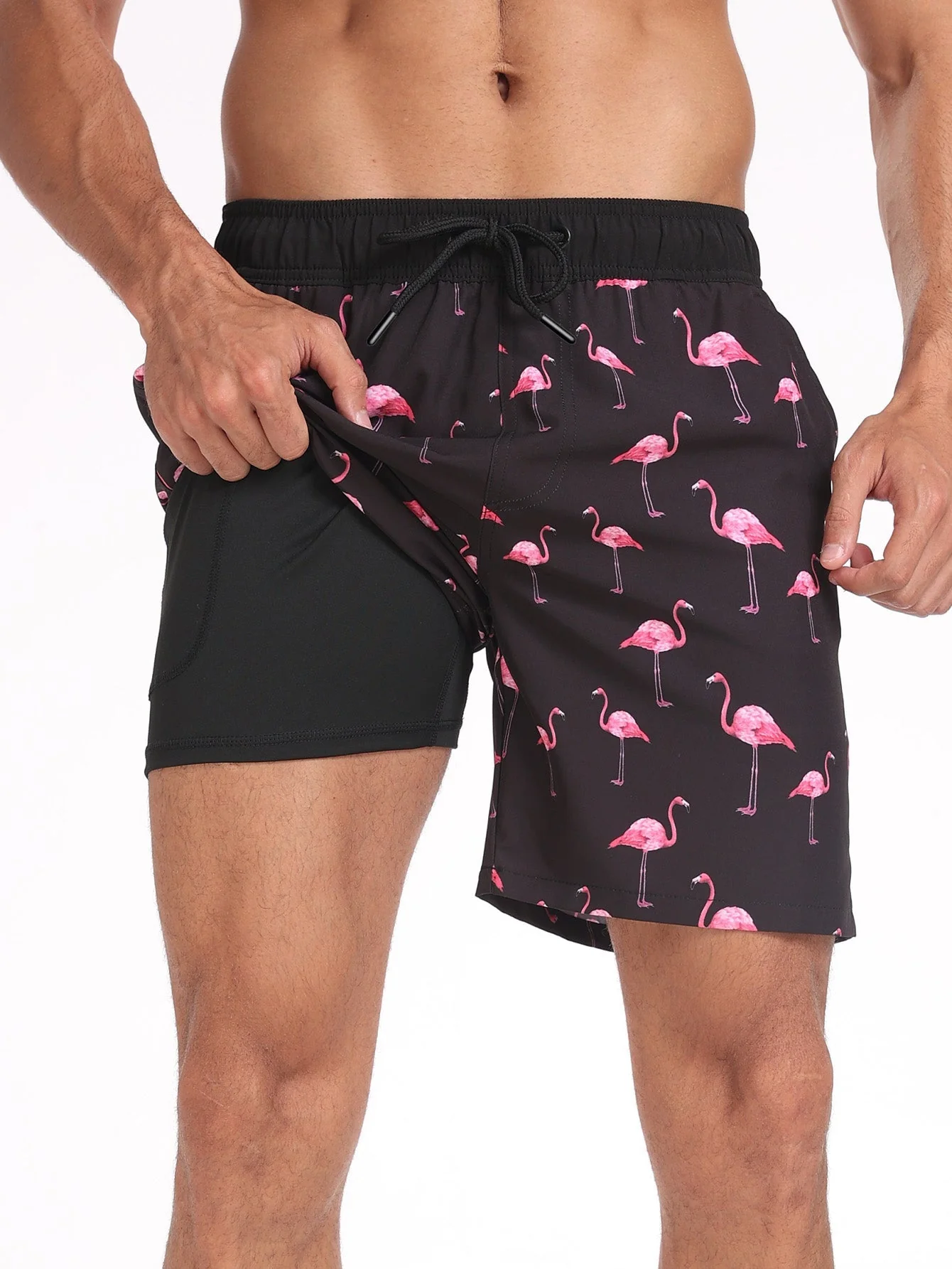 Ace® | 2 In 1 Flamingo Print Pocket Drawstring Swim Shorts - Image 3