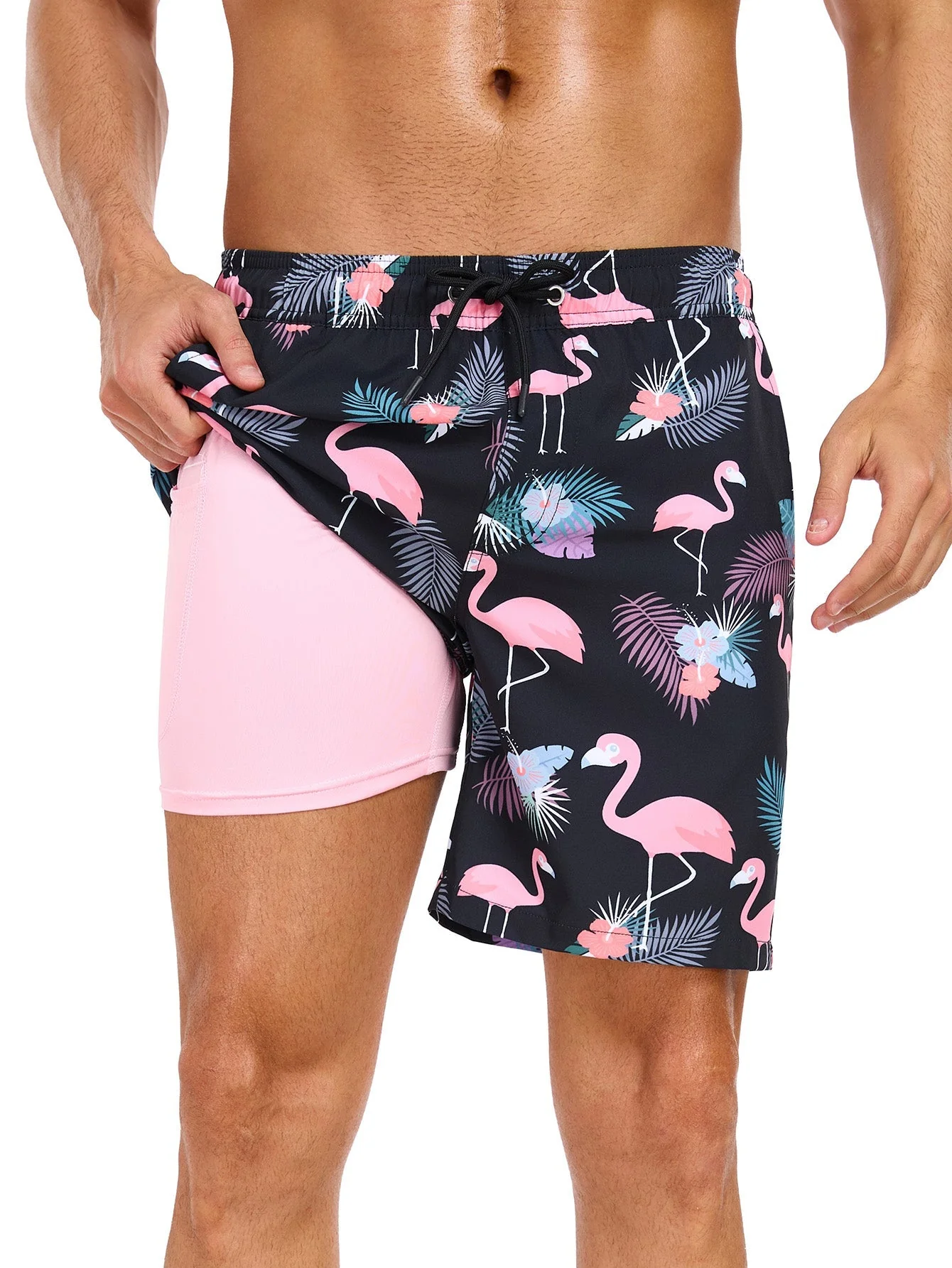 Adair® | 2 In 1 Tropical Flamingo Print Swim Shorts - Image 2