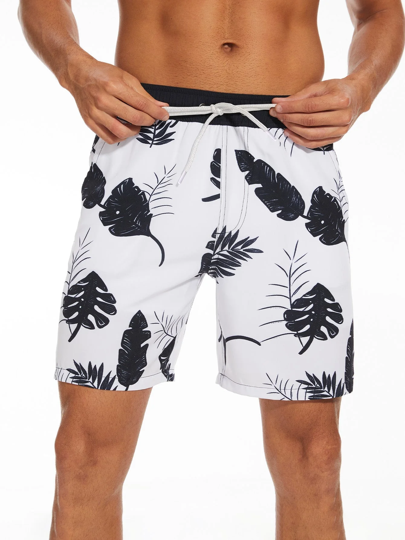 Adalbald® | 2 In 1 Tropical Leaves Print Swim Shorts - Image 2