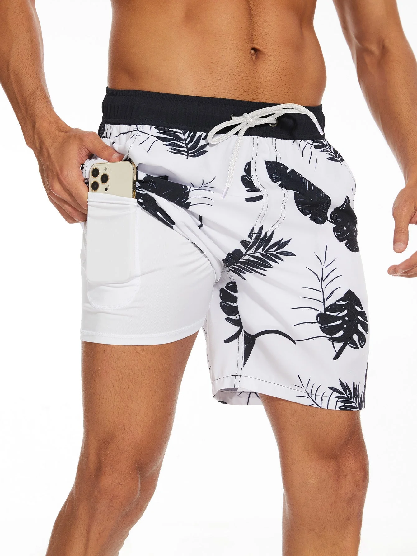 Adalbald® | 2 In 1 Tropical Leaves Print Swim Shorts - Image 3