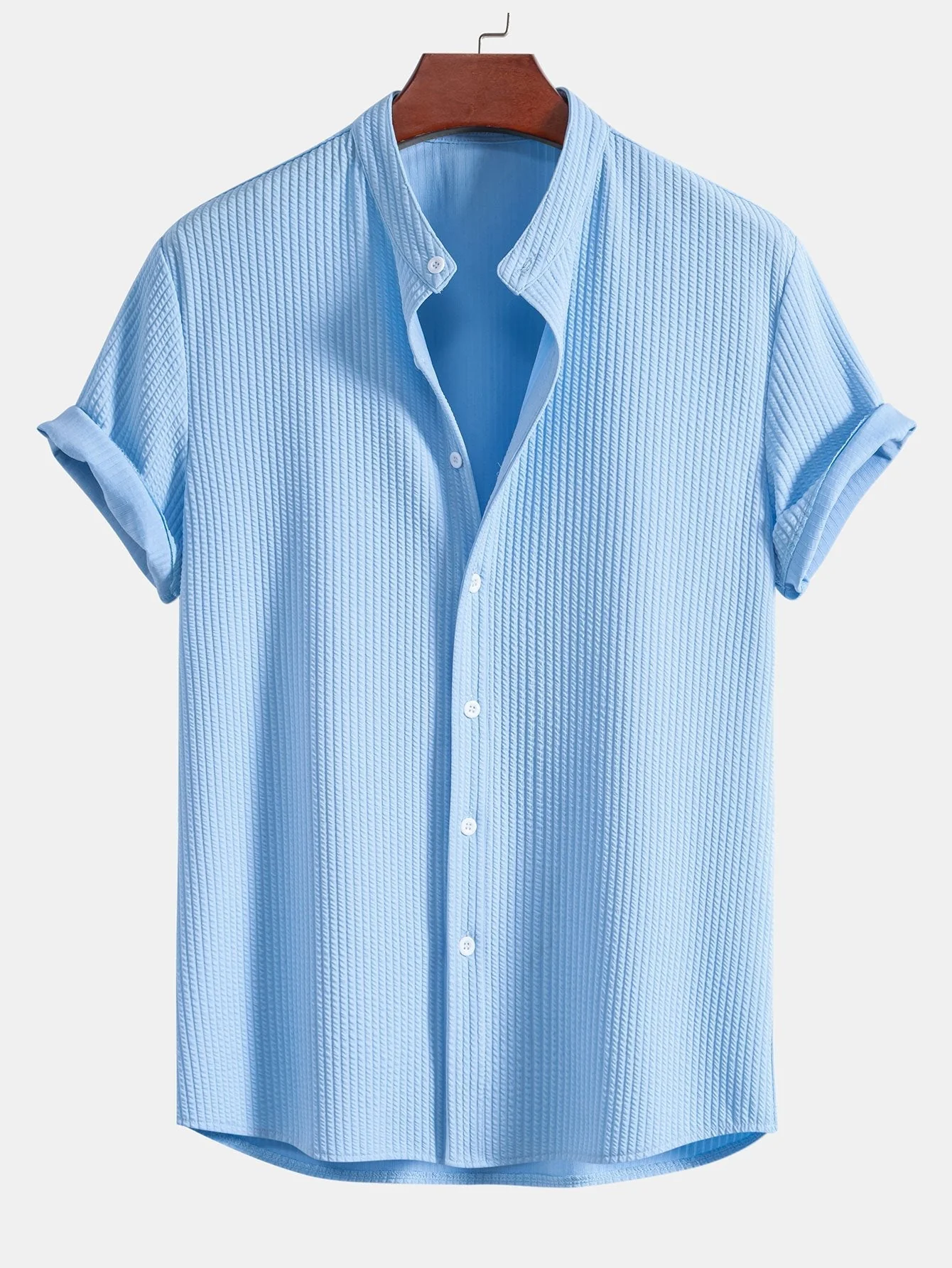 Adalgiso® | Muscle Fit Ribbed Stand Collar Shirt & Shorts - Image 5