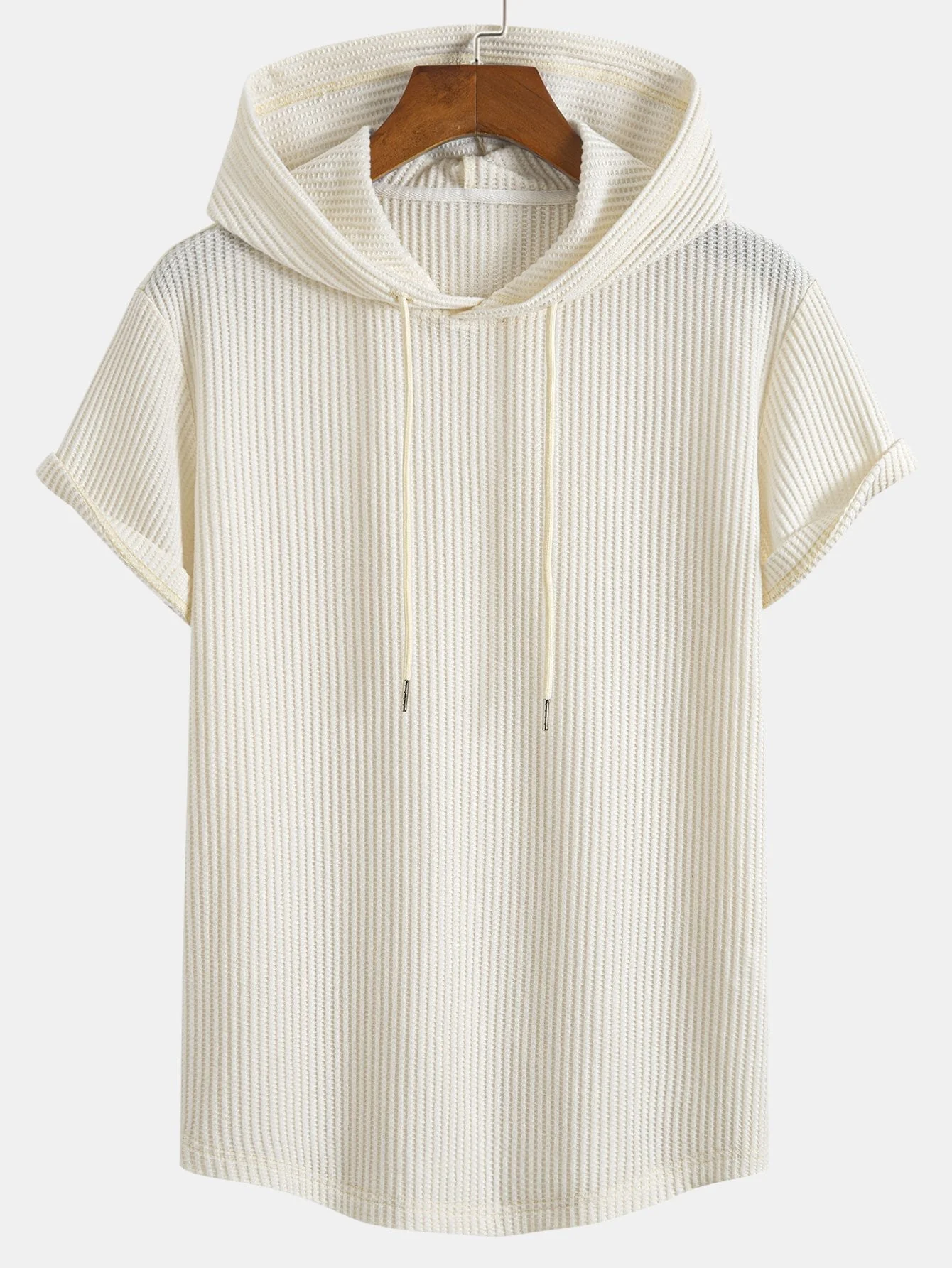 Adalton® | Knitted Waffle Arc Hem Hooded T-Shirt & Drawstring Waffle Shorts - Image 10