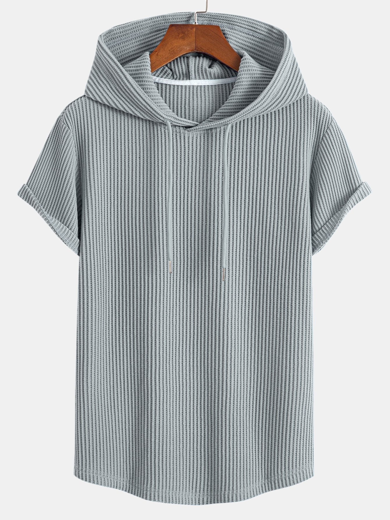 Adalton® | Knitted Waffle Arc Hem Hooded T-Shirt & Drawstring Waffle Shorts - Image 6