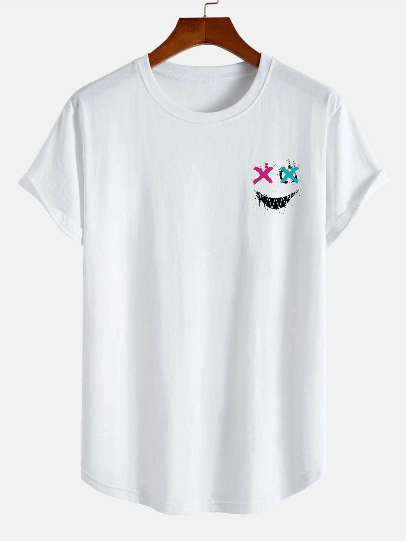 Adam® | Evil Face Print Cotton Arc Hem T-Shirt - Image 2