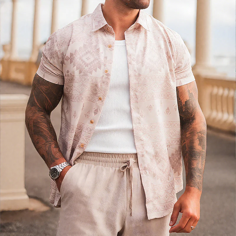 Adam | Men'S Retro Street Geometric Print Lapel Short Sleeve Shirt - Image 2