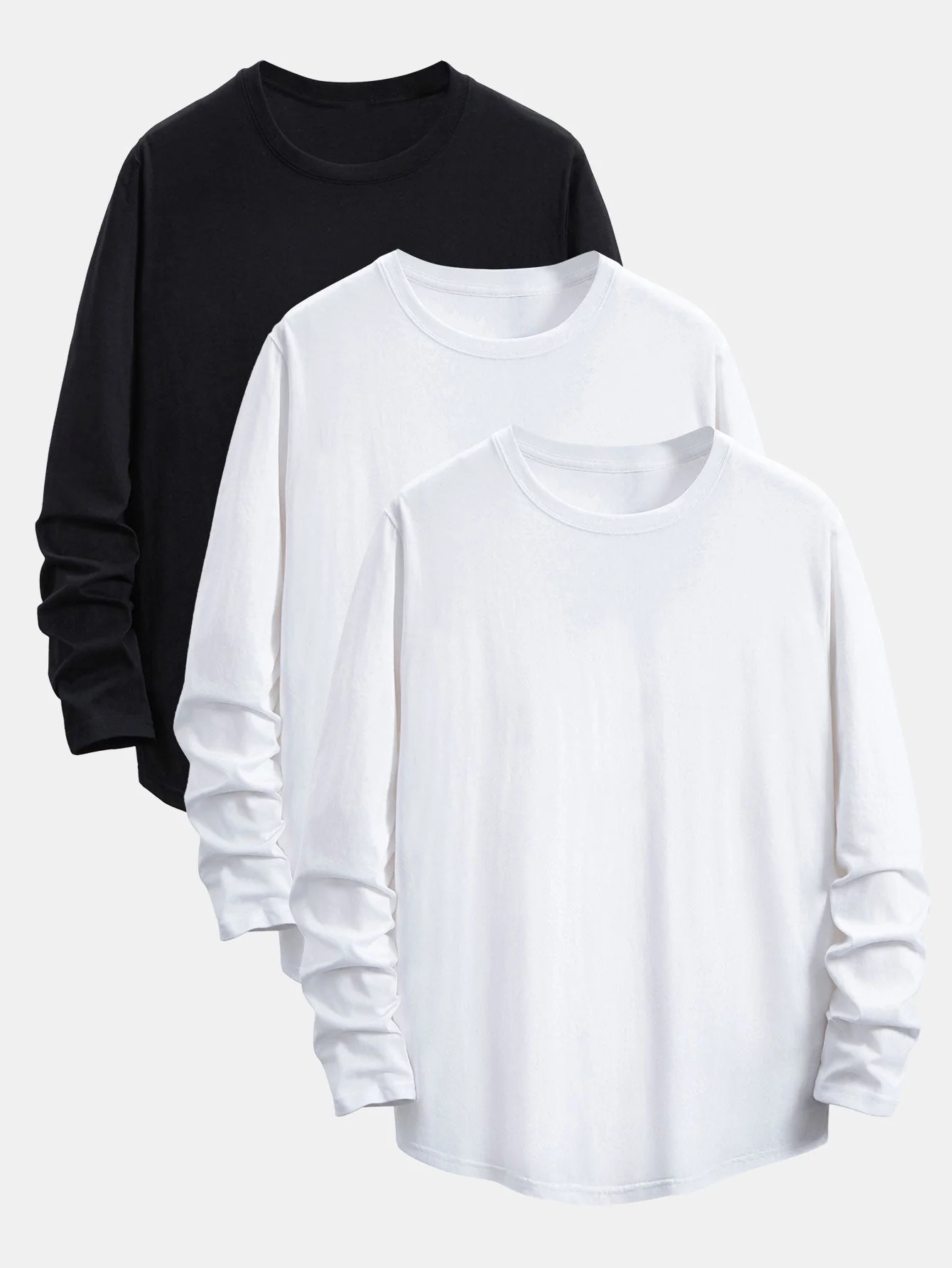 Adamo® | 3 Pieces Basic Long Sleeve Cotton Arc Hem T-Shirts - Image 2