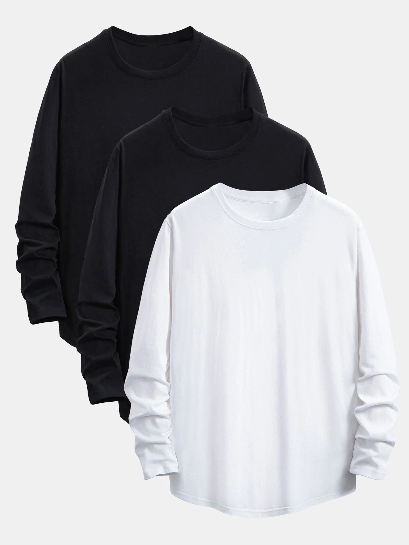 Adamo® | 3 Pieces Basic Long Sleeve Cotton Arc Hem T-Shirts - Image 3