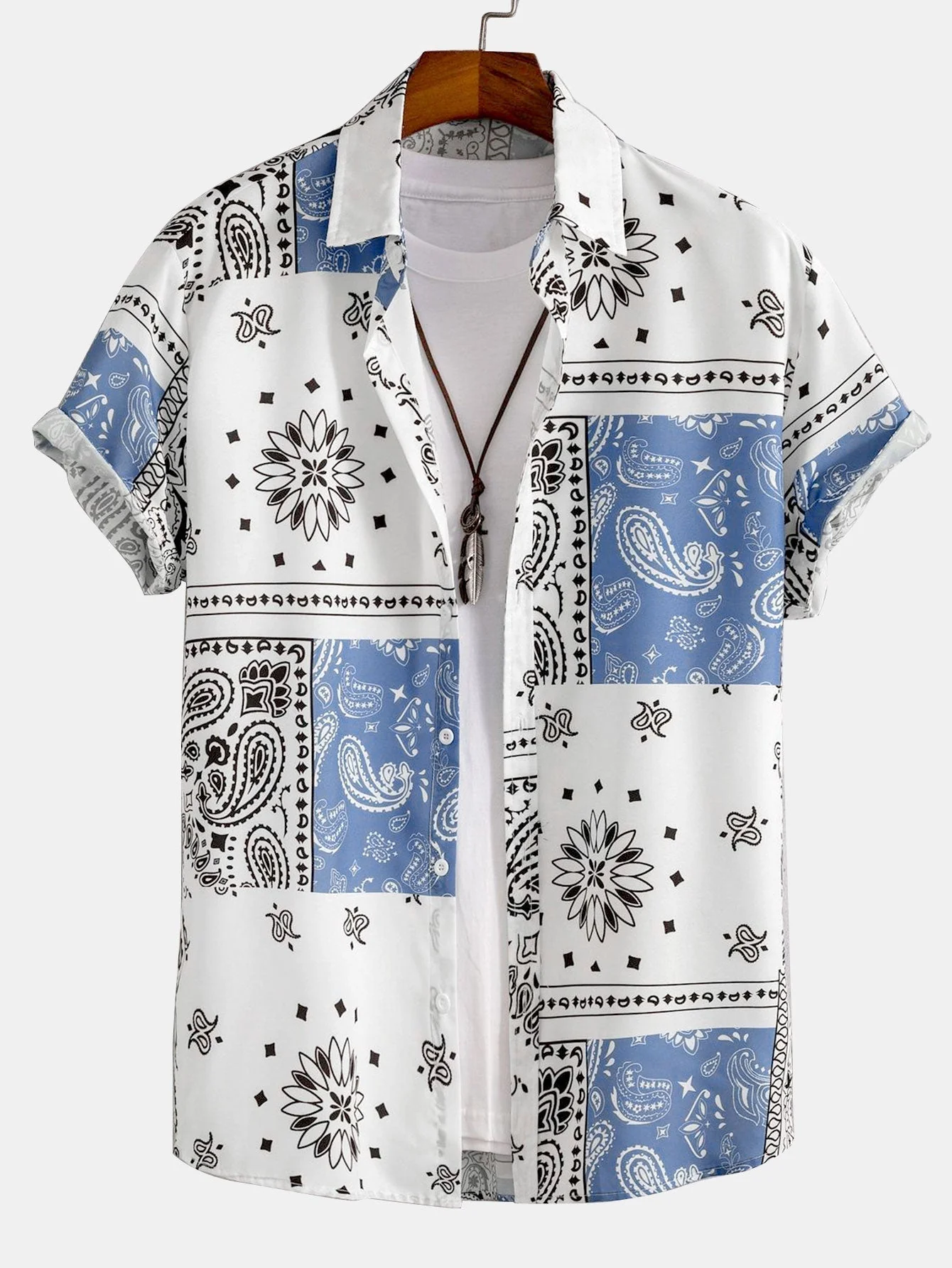 Adamo® | Paisley Print Button Up Shirt Random Pattern Design & Swim Shorts - Image 3