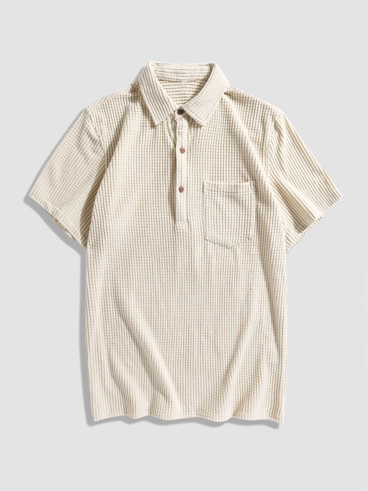 Adán® | Waffle Lapel Solid Henley Shirts