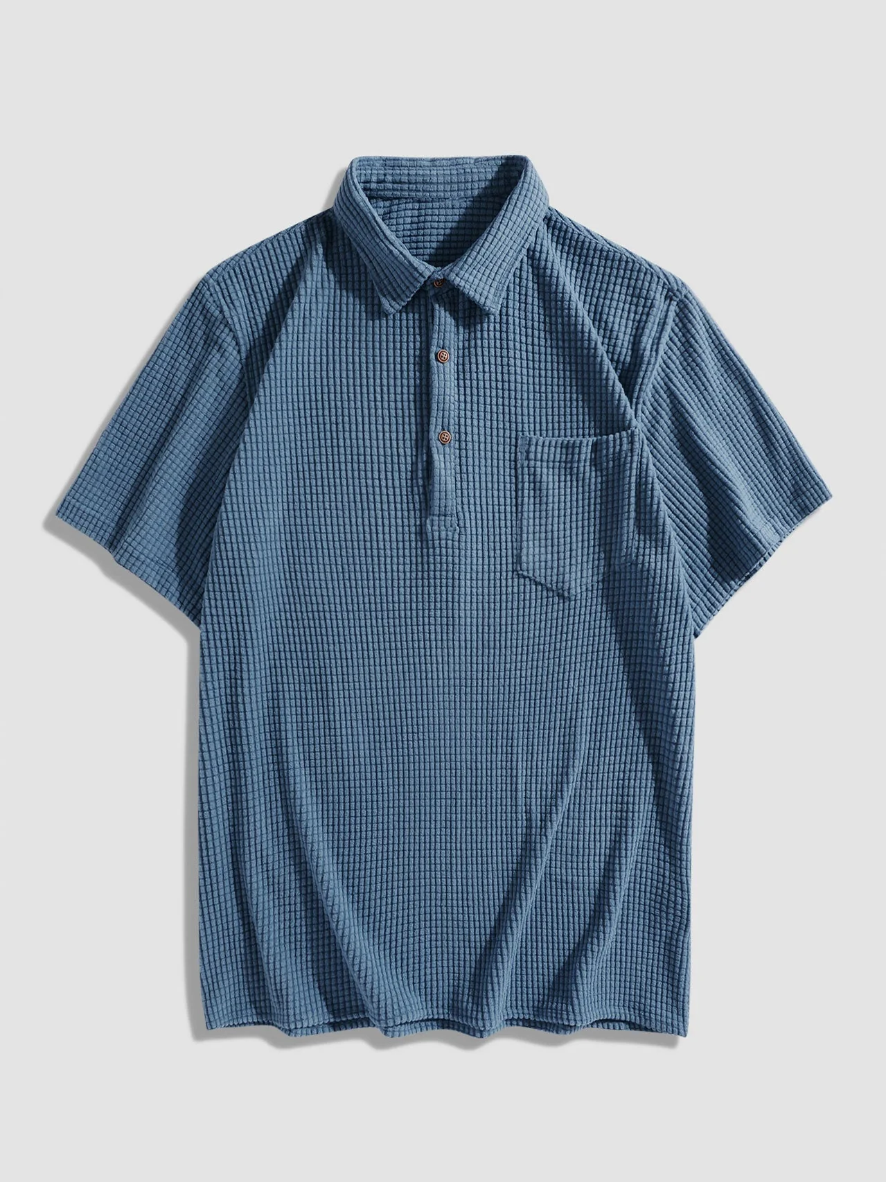 Adán® | Waffle Lapel Solid Henley Shirts - Image 4