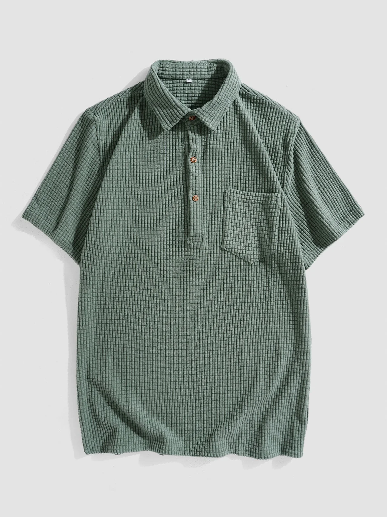 Adán® | Waffle Lapel Solid Henley Shirts - Image 5