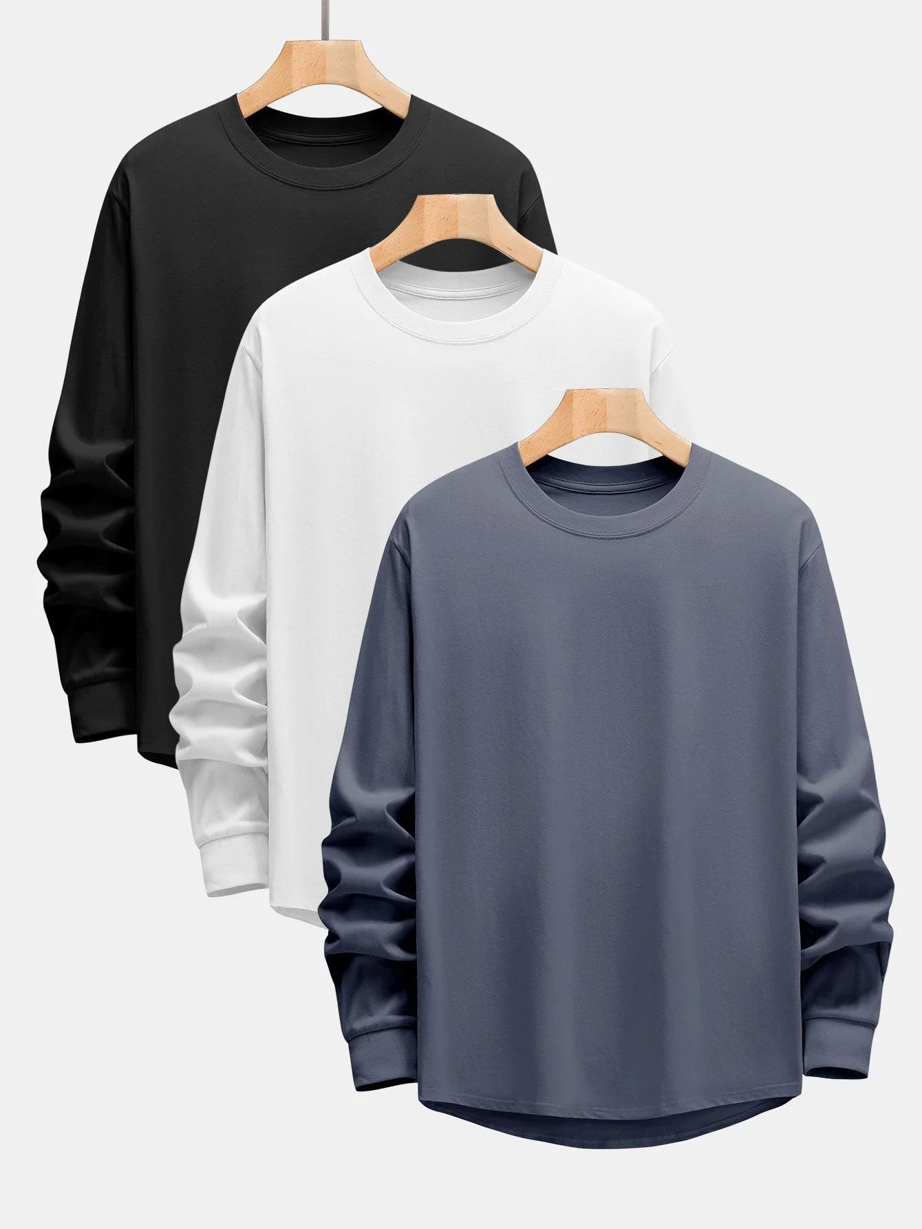 Adeimantos® | 3 Pieces Basic Long Sleeve Heavy Weight Arc Hem T-Shirts - Image 2