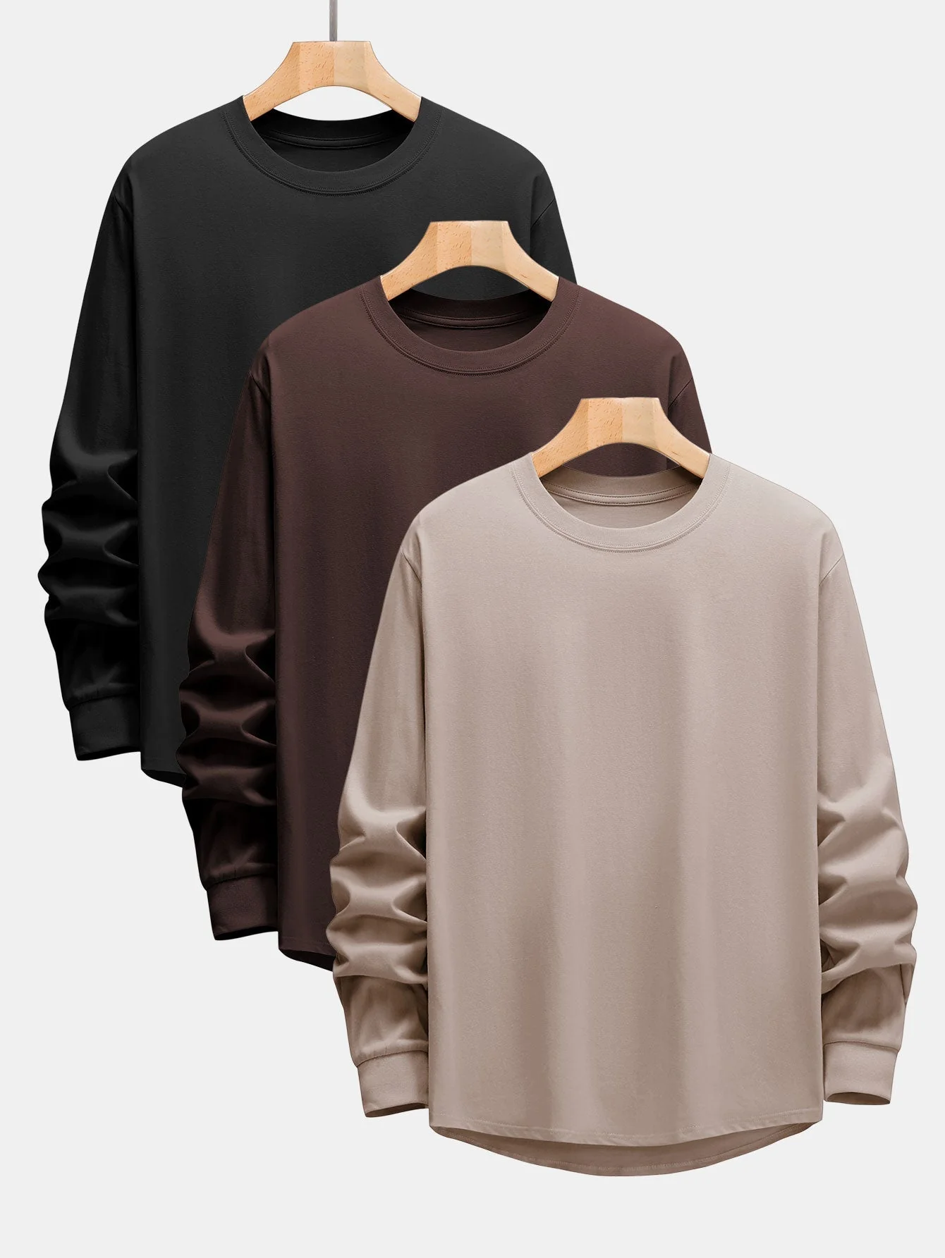 Adeimantos® | 3 Pieces Basic Long Sleeve Heavy Weight Arc Hem T-Shirts - Image 3