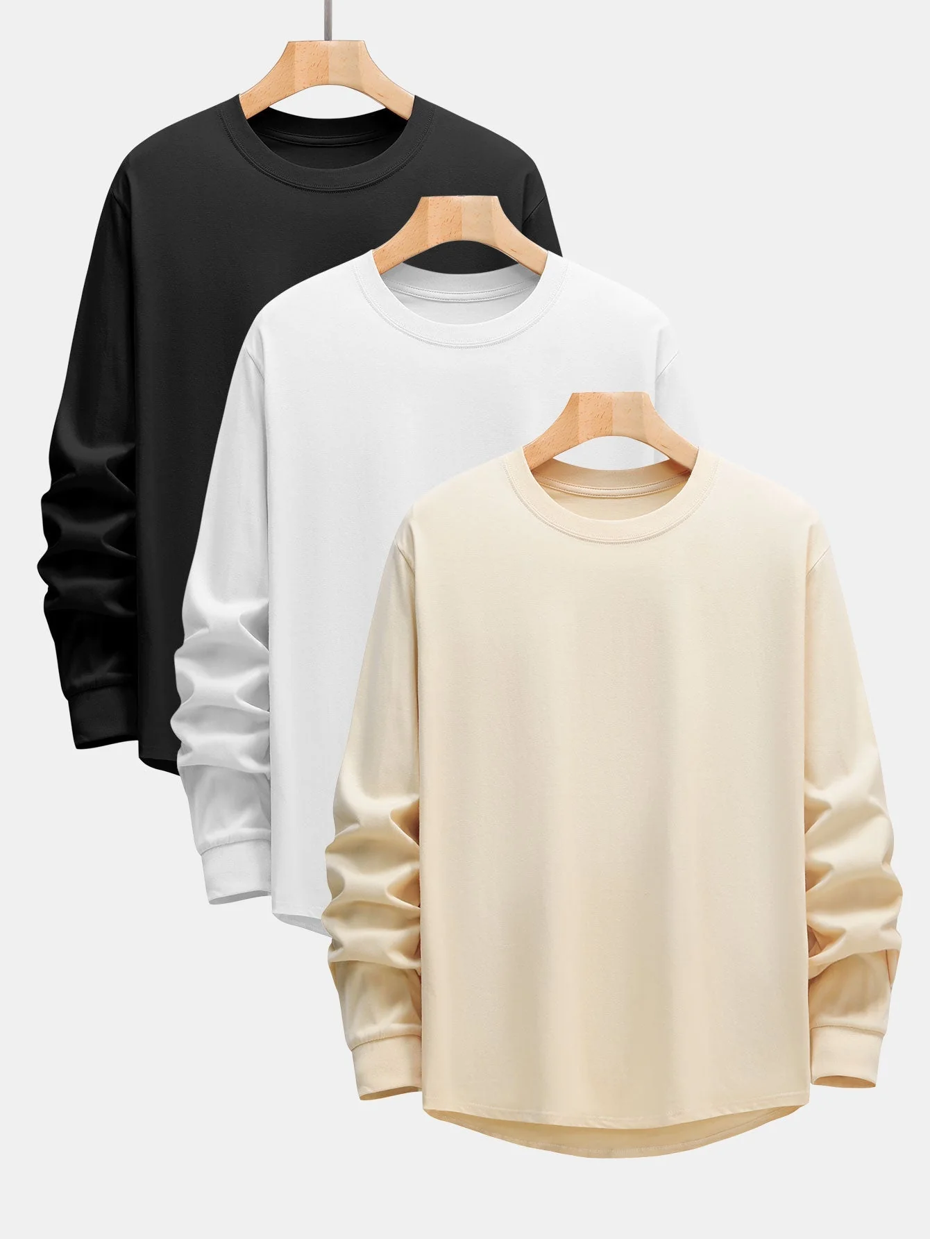 Adeimantos® | 3 Pieces Basic Long Sleeve Heavy Weight Arc Hem T-Shirts - Image 4