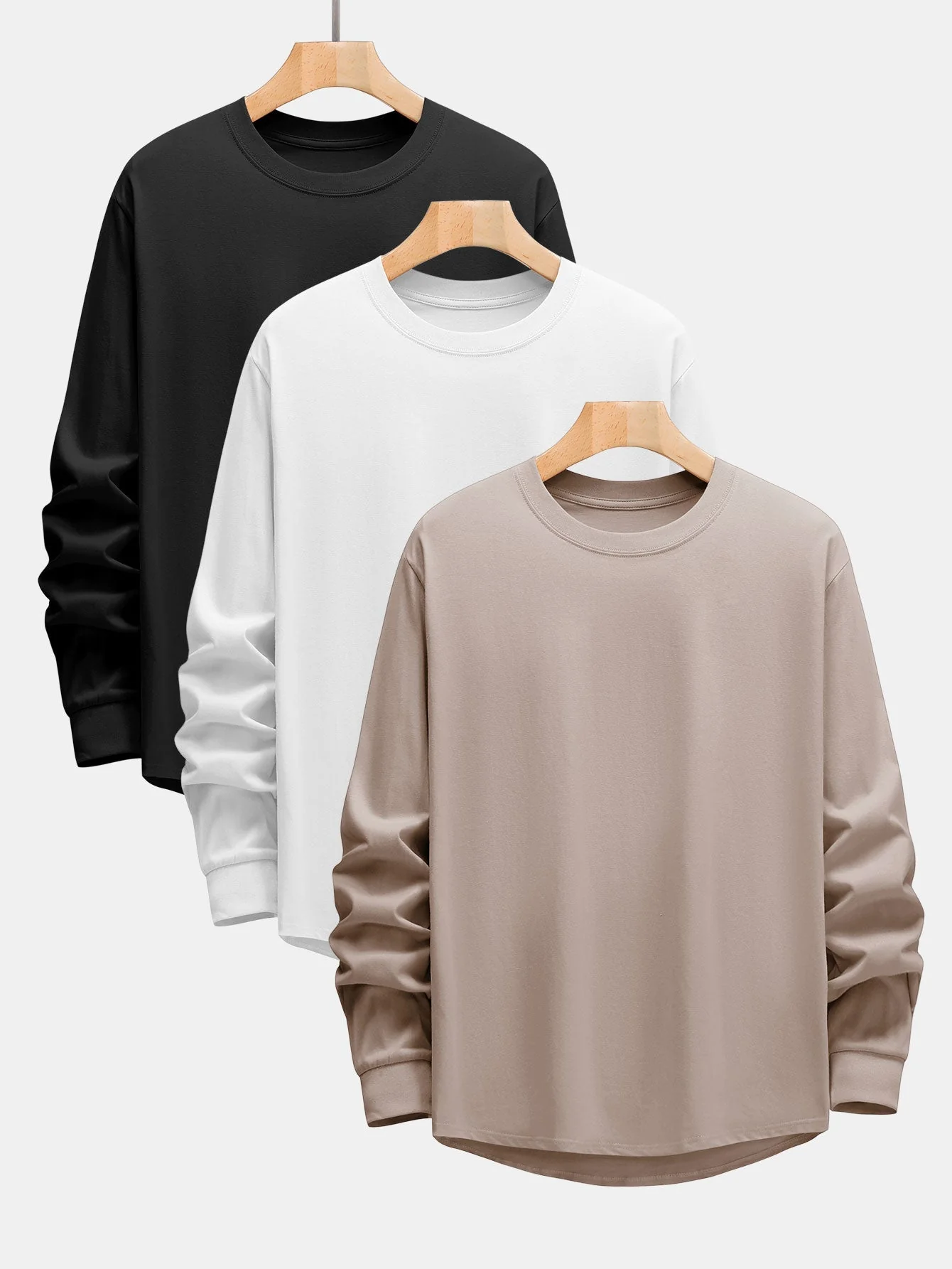 Adeimantos® | 3 Pieces Basic Long Sleeve Heavy Weight Arc Hem T-Shirts - Image 5