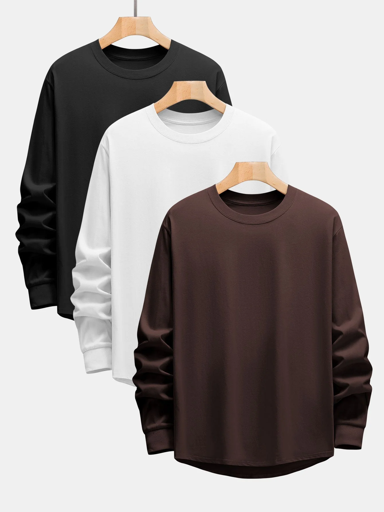 Adeimantos® | 3 Pieces Basic Long Sleeve Heavy Weight Arc Hem T-Shirts - Image 6