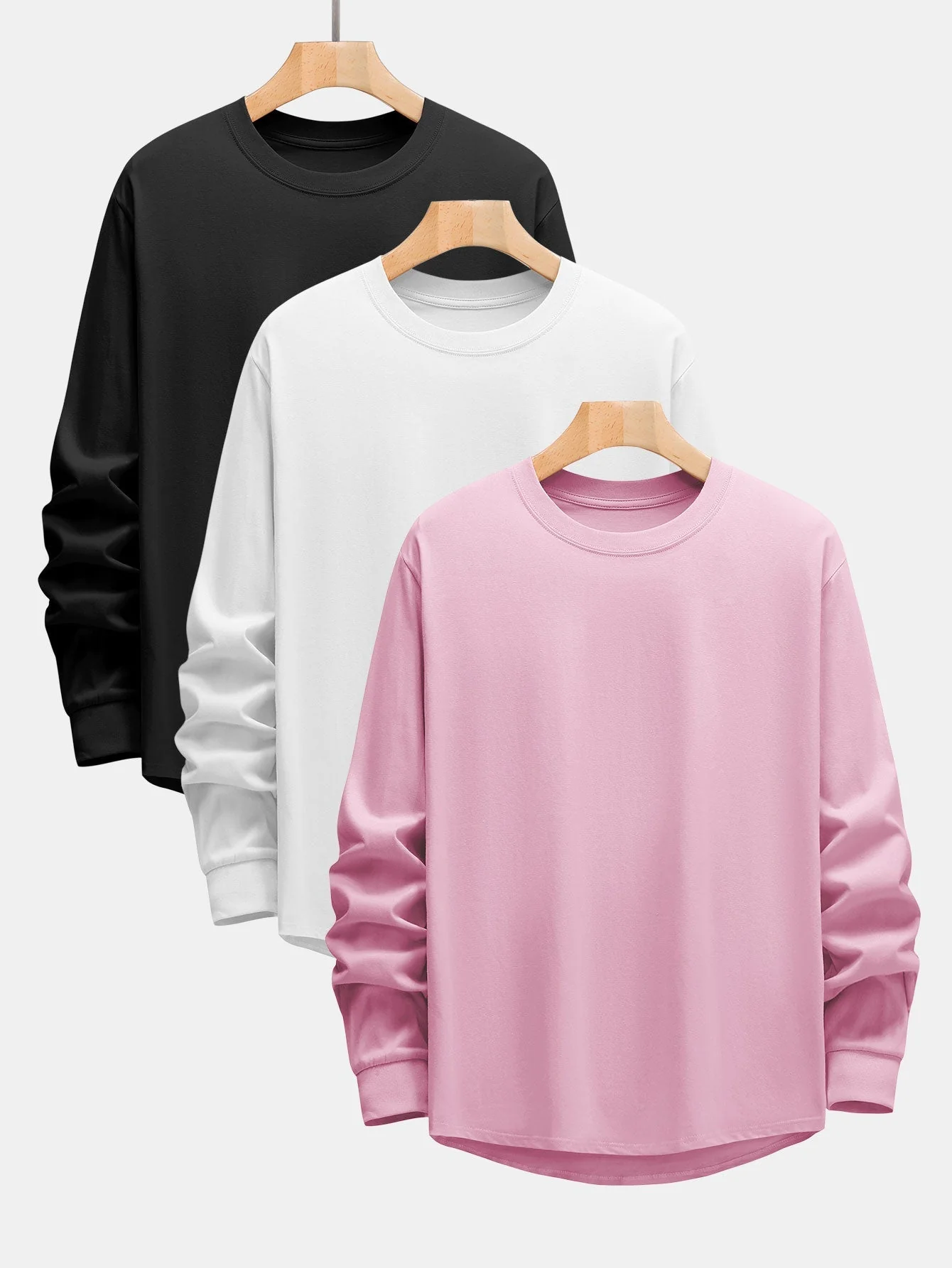 Adeimantos® | 3 Pieces Basic Long Sleeve Heavy Weight Arc Hem T-Shirts - Image 7