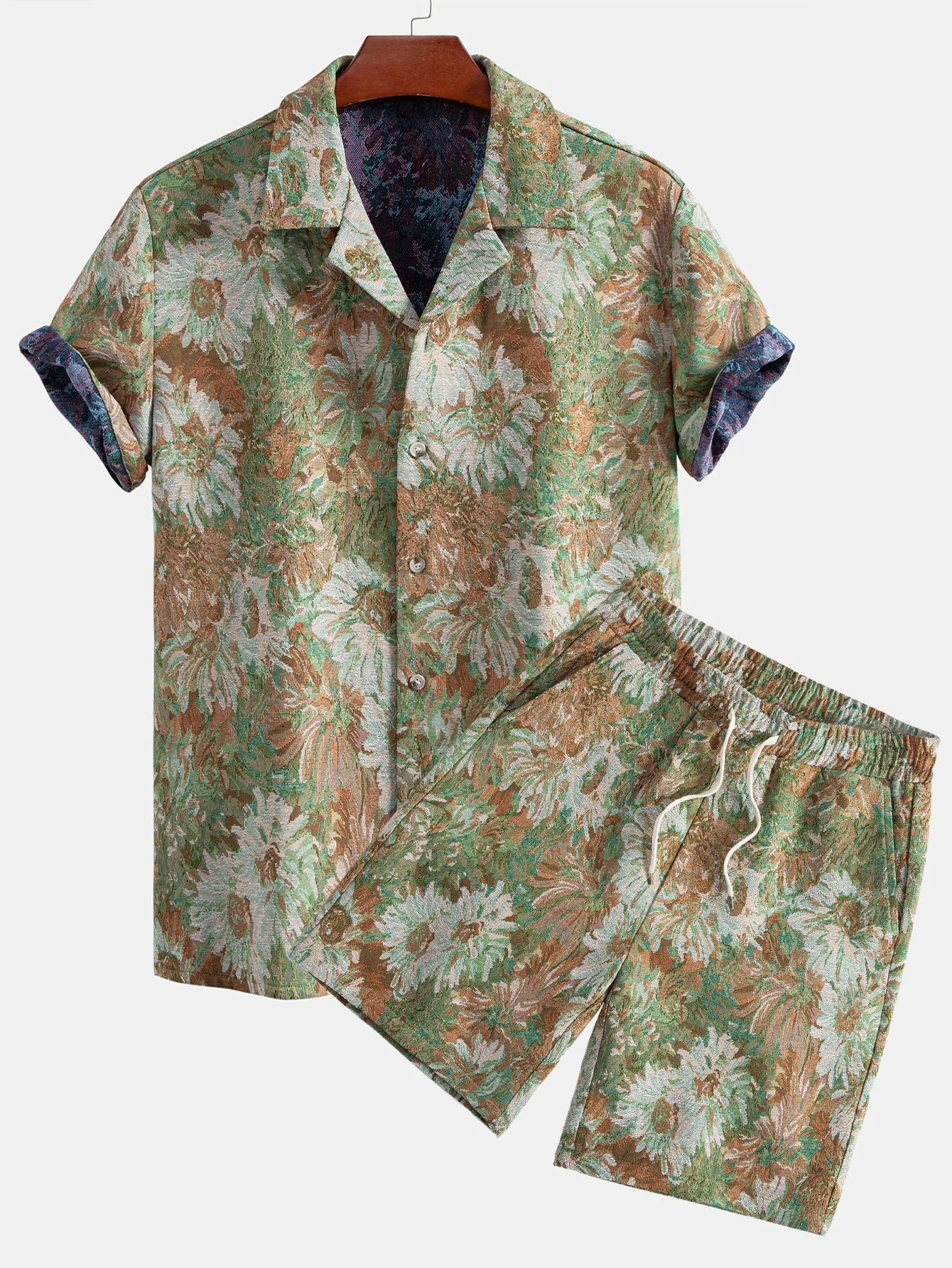 Adeimantos® | Painted Floral Jacquard Cuban Shirt & Shorts - Image 5