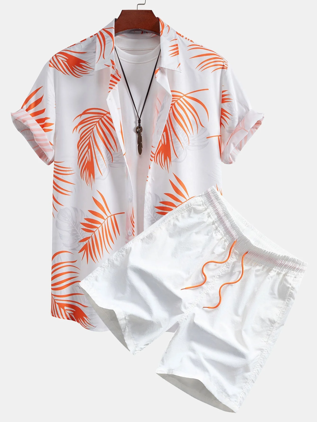 Adelelmo® | Leaf Print Button Up Shirt & Swim Shorts - Image 2