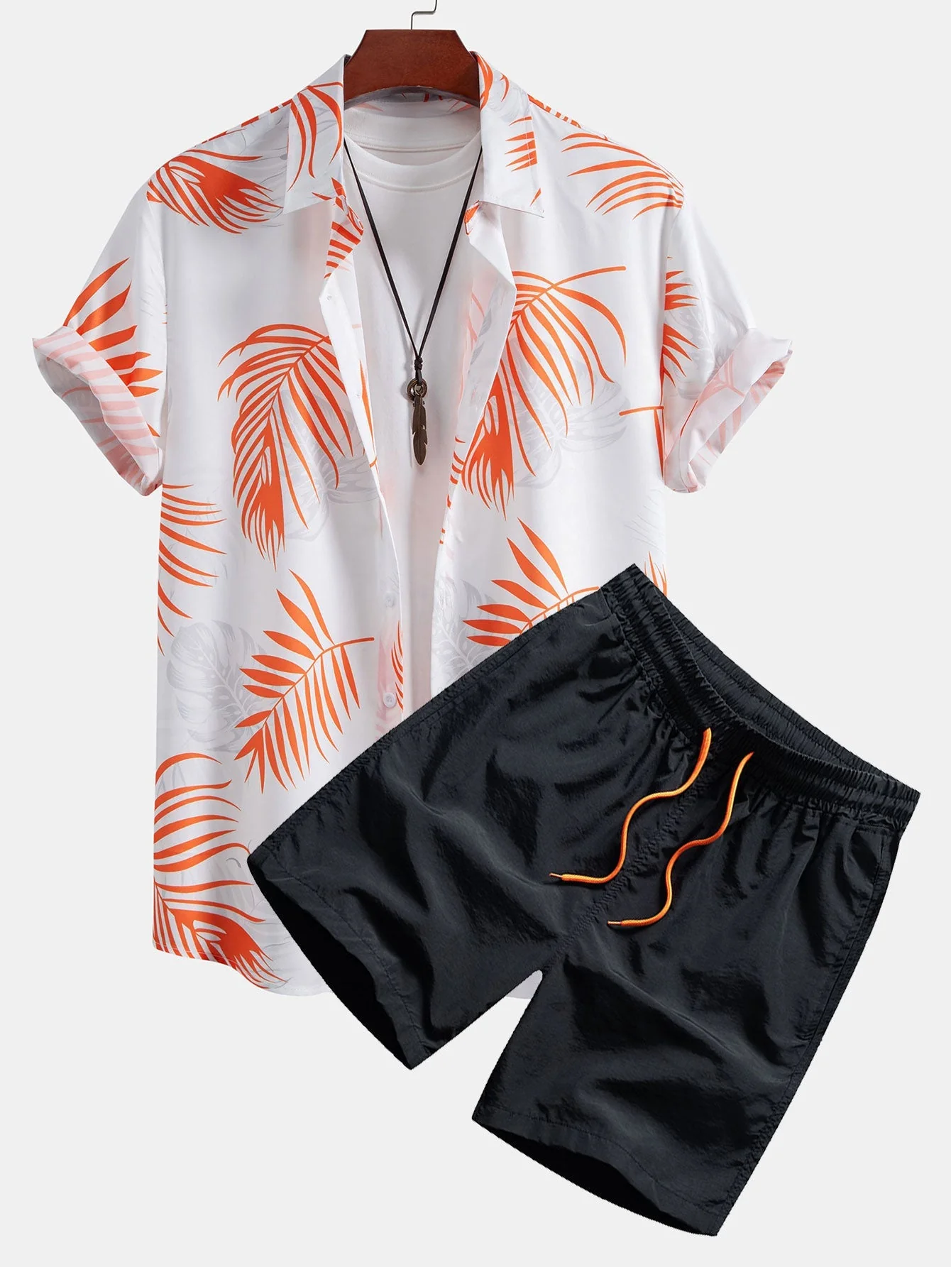 Adelelmo® | Leaf Print Button Up Shirt & Swim Shorts - Image 3