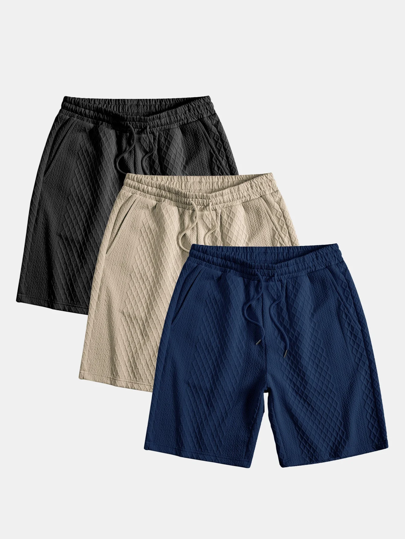 Adelin® | 3 Pieces Diamond Geometric Jacquard Drawstring Shorts - Image 3