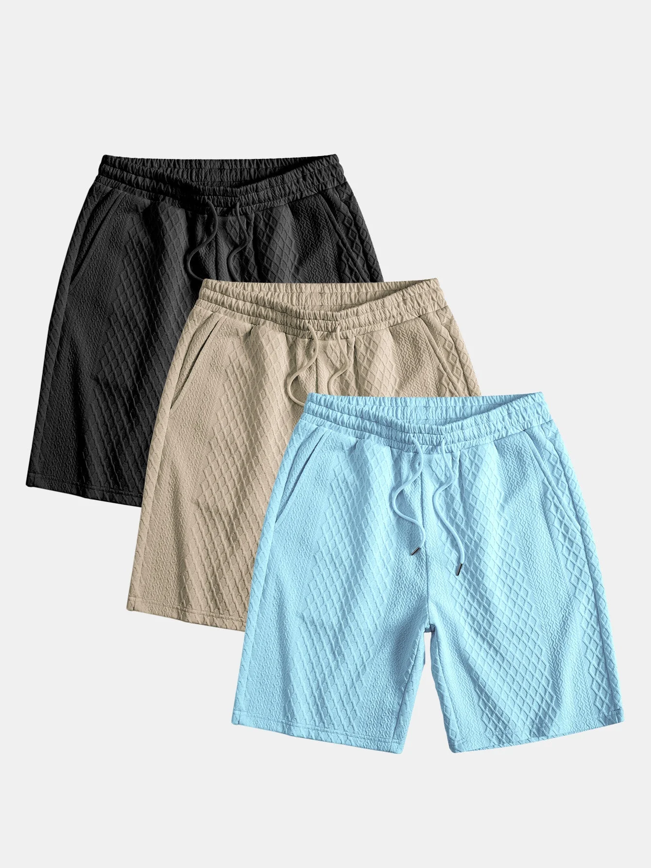 Adelin® | 3 Pieces Diamond Geometric Jacquard Drawstring Shorts - Image 4