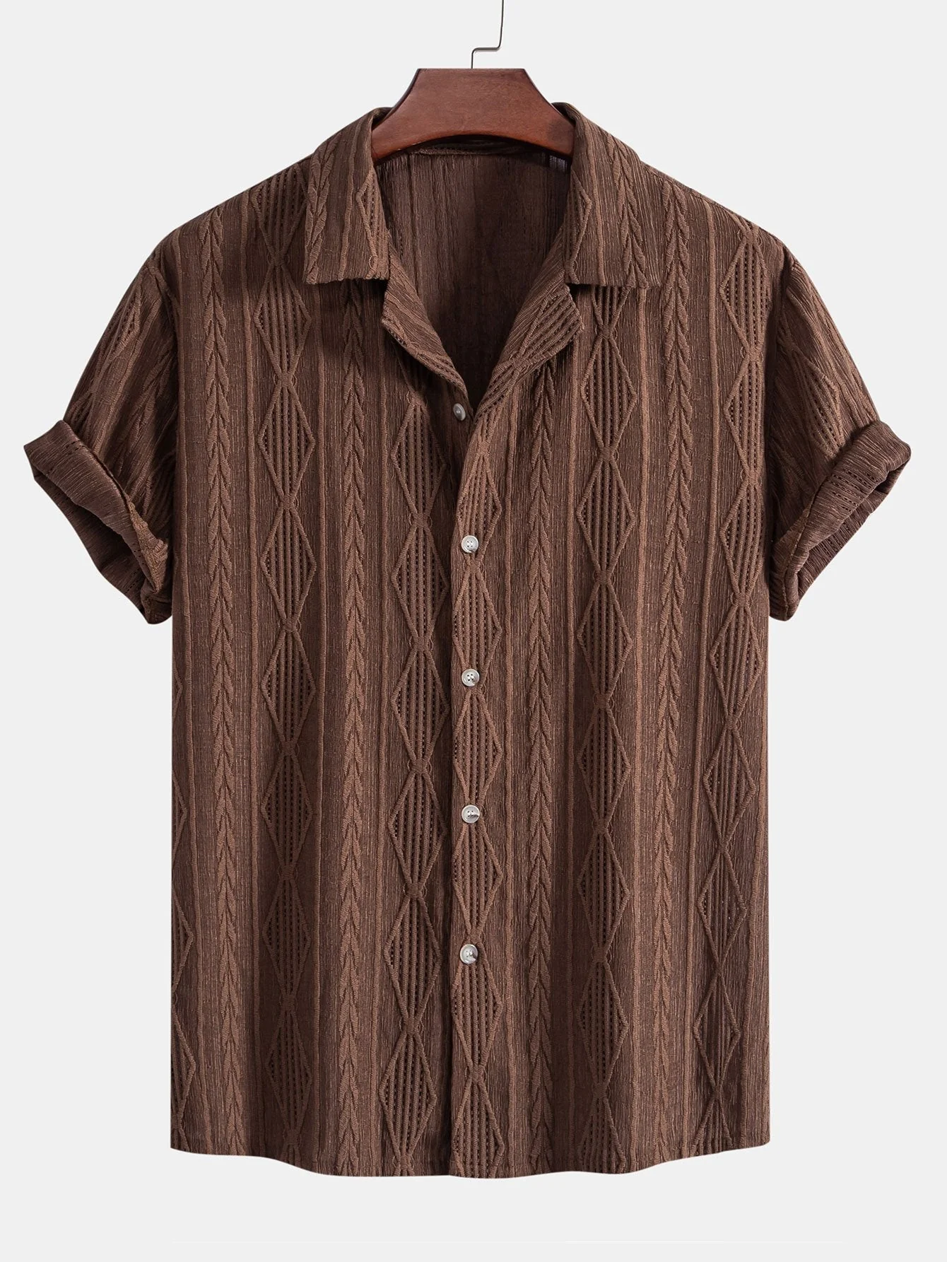 Adelin® | Geometric Jacquard Cuban Shirt & Linen Drawstring Shorts - Image 5