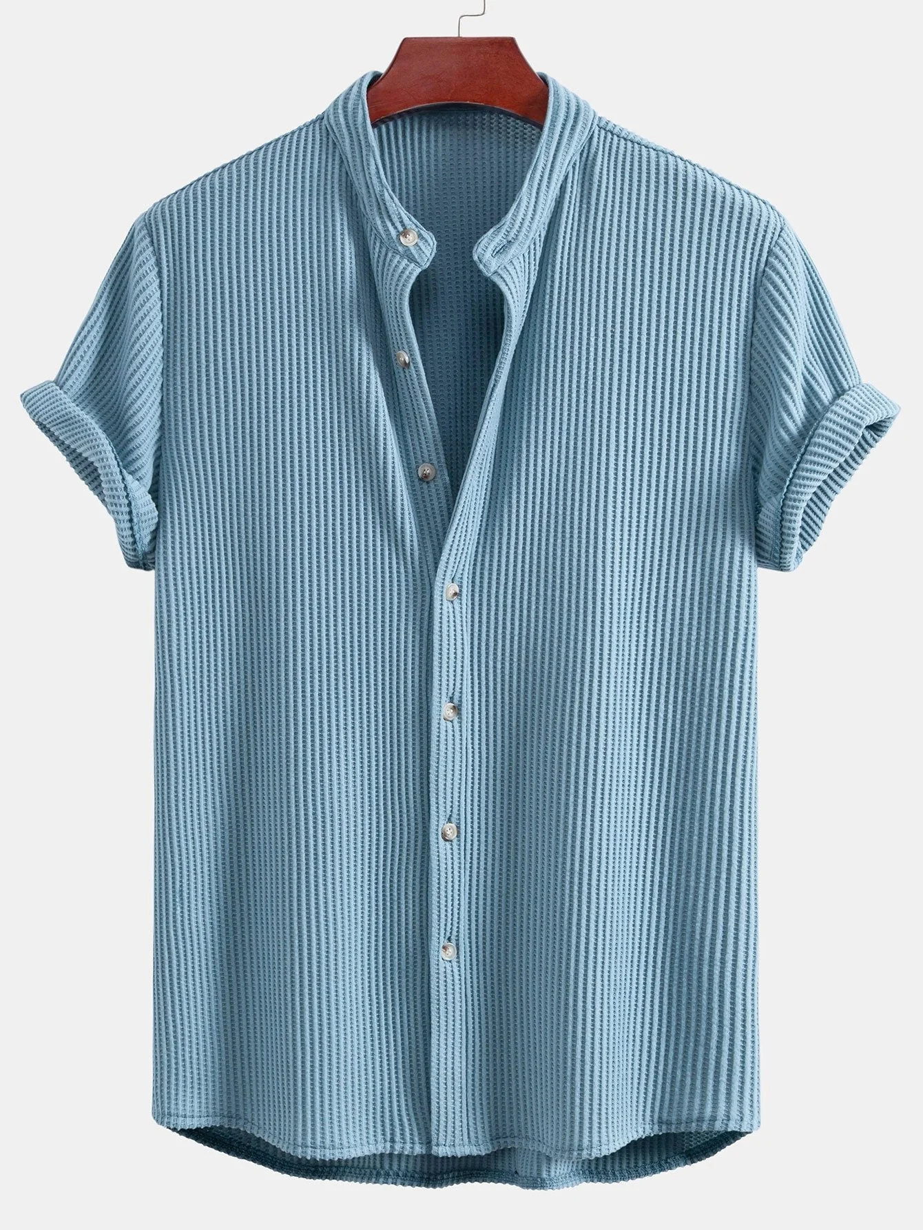 Adelmo® | Waffle Stand Collar Shirt & Drawstring Waffle Shorts - Image 5