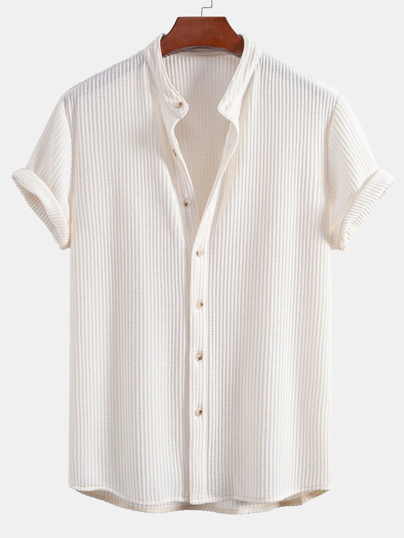 Adelmo® | Waffle Stand Collar Shirt & Drawstring Waffle Shorts - Image 7