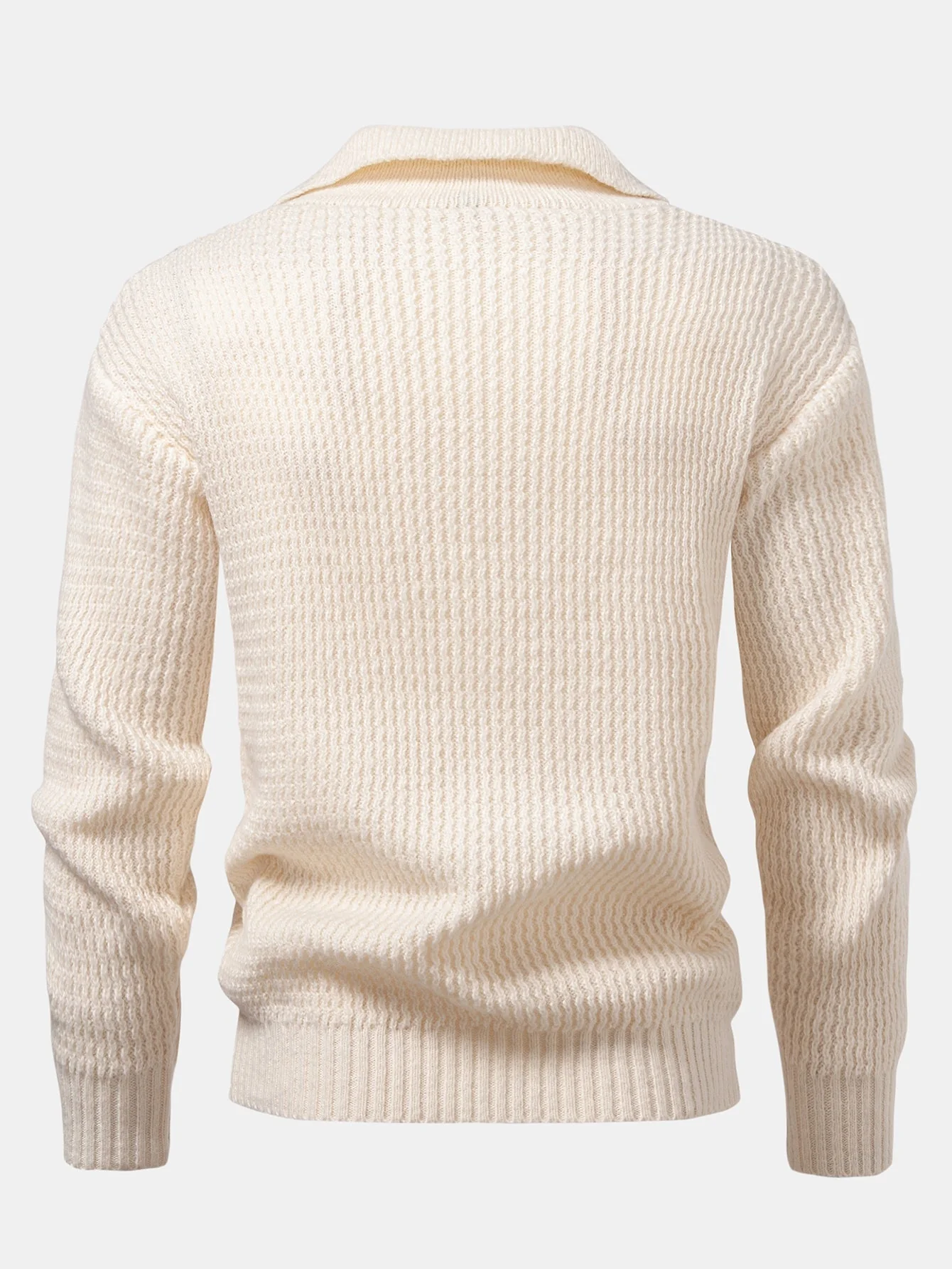 Ademar® | Long Sleeve Wave Jacquard Knit V Neck Polo Shirt - Image 3