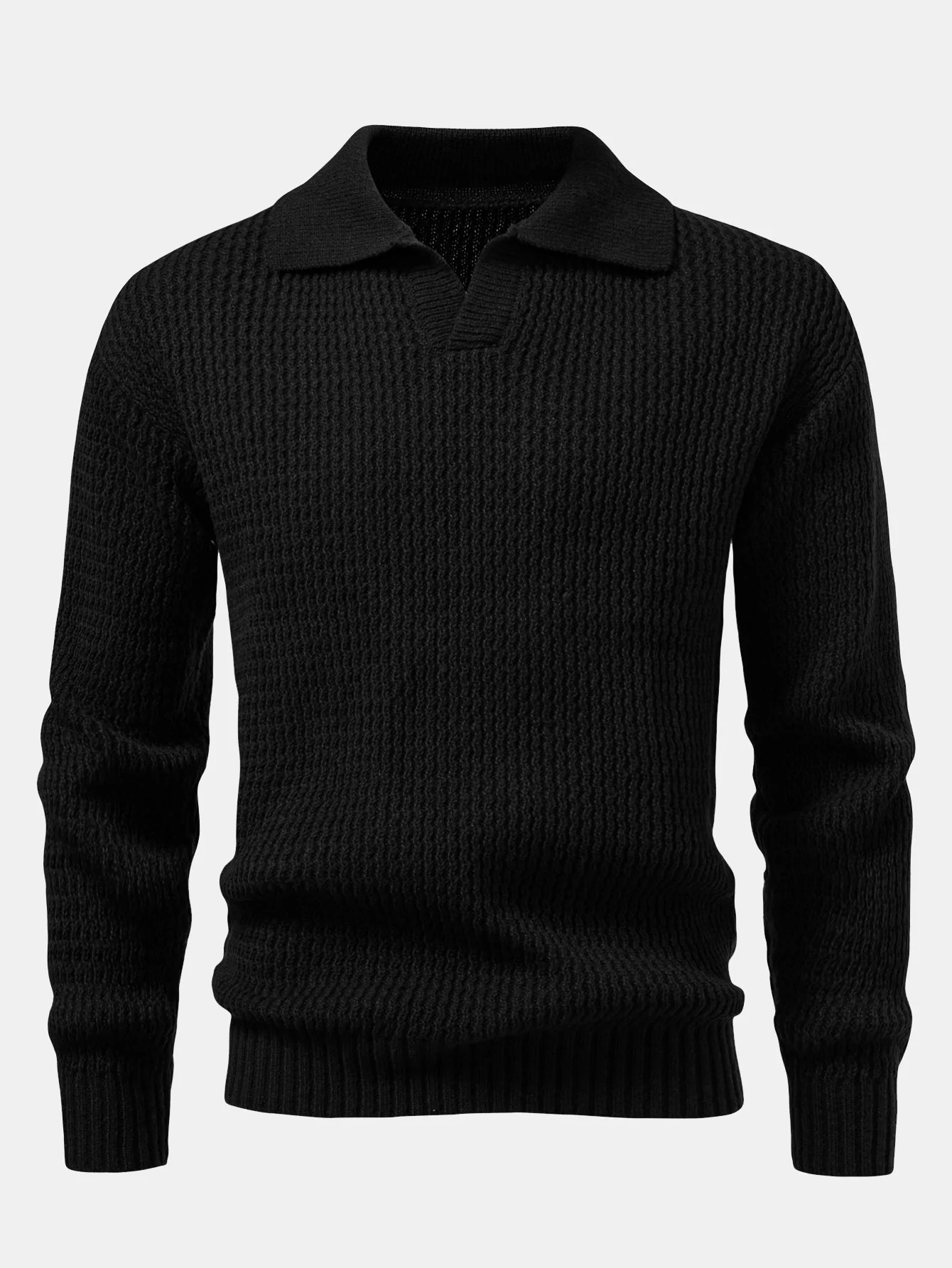 Ademar® | Long Sleeve Wave Jacquard Knit V Neck Polo Shirt - Image 4