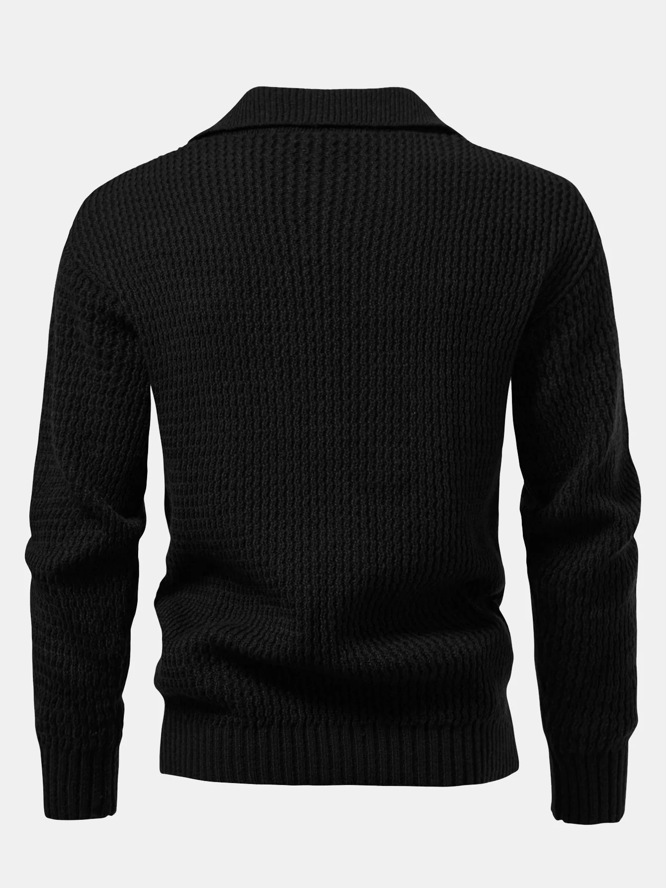 Ademar® | Long Sleeve Wave Jacquard Knit V Neck Polo Shirt - Image 5