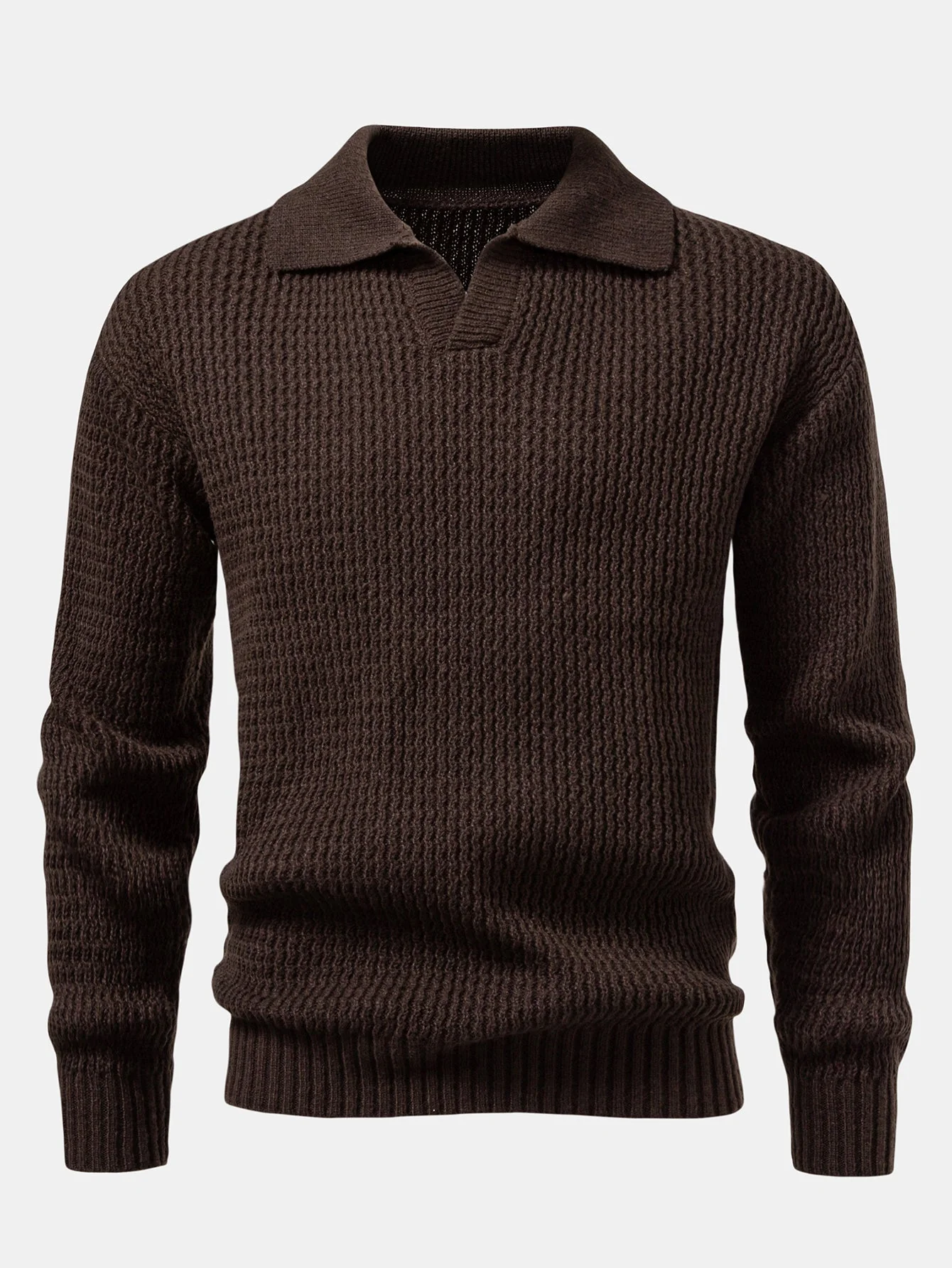 Ademar® | Long Sleeve Wave Jacquard Knit V Neck Polo Shirt - Image 6