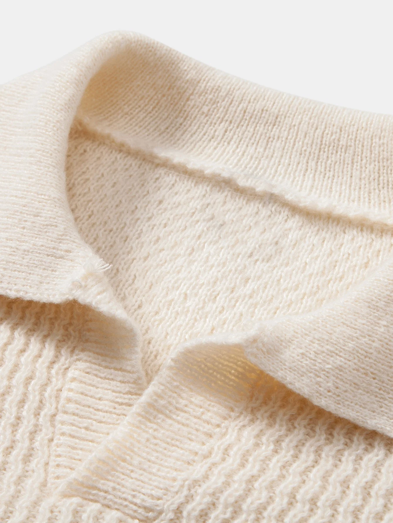 Ademar® | Long Sleeve Wave Jacquard Knit V Neck Polo Shirt - Image 8