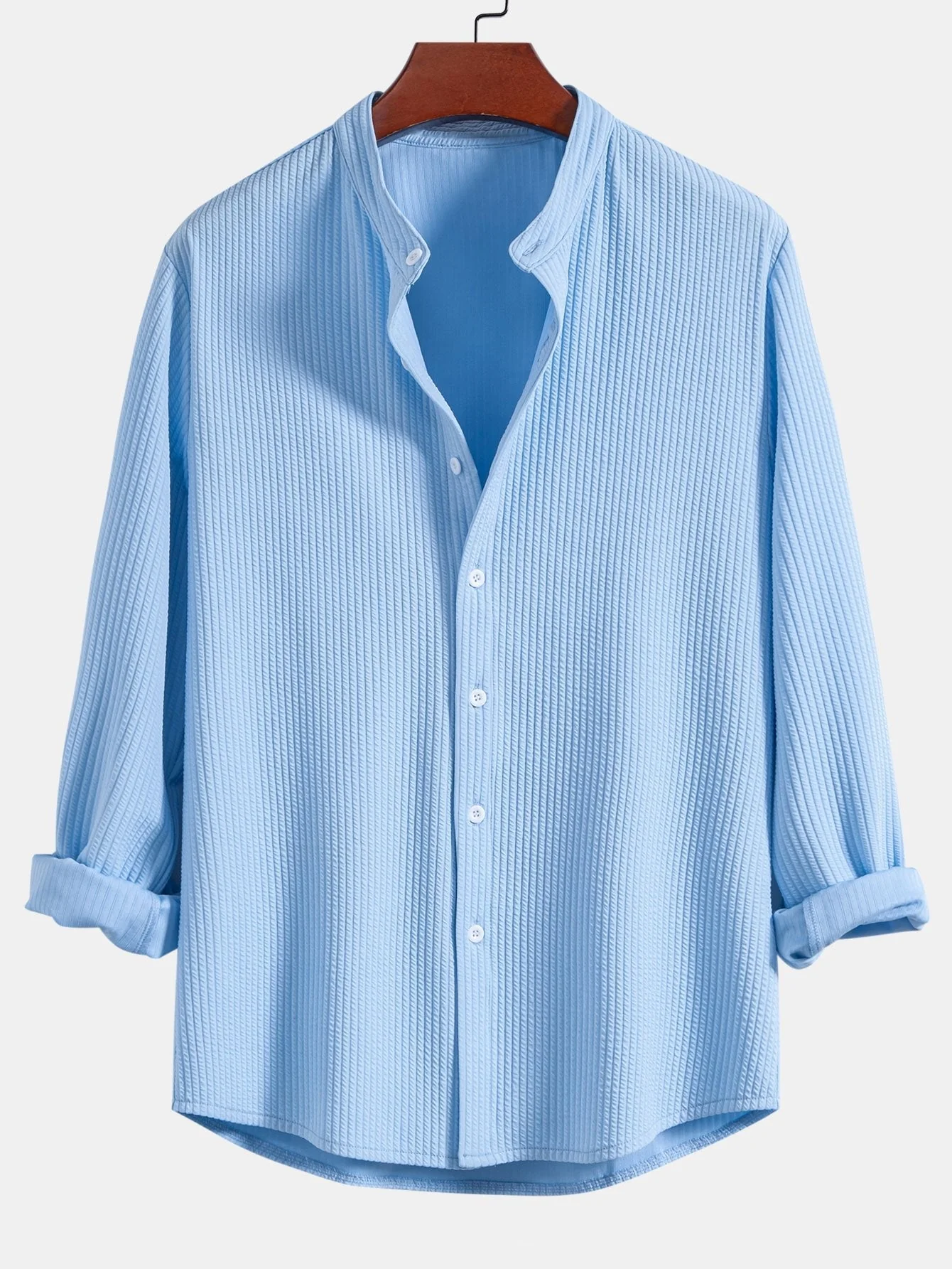 Adlar® | Long Sleeve Muscle Fit Ribbed Stand Collar Shirt & Straight Leg Linen Pants - Image 13