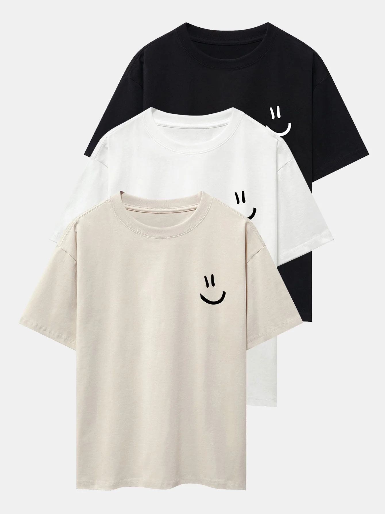 Adney® | 3 Pieces Smiley Face Print Drop Shoulder Oversize T-Shirts - Image 2