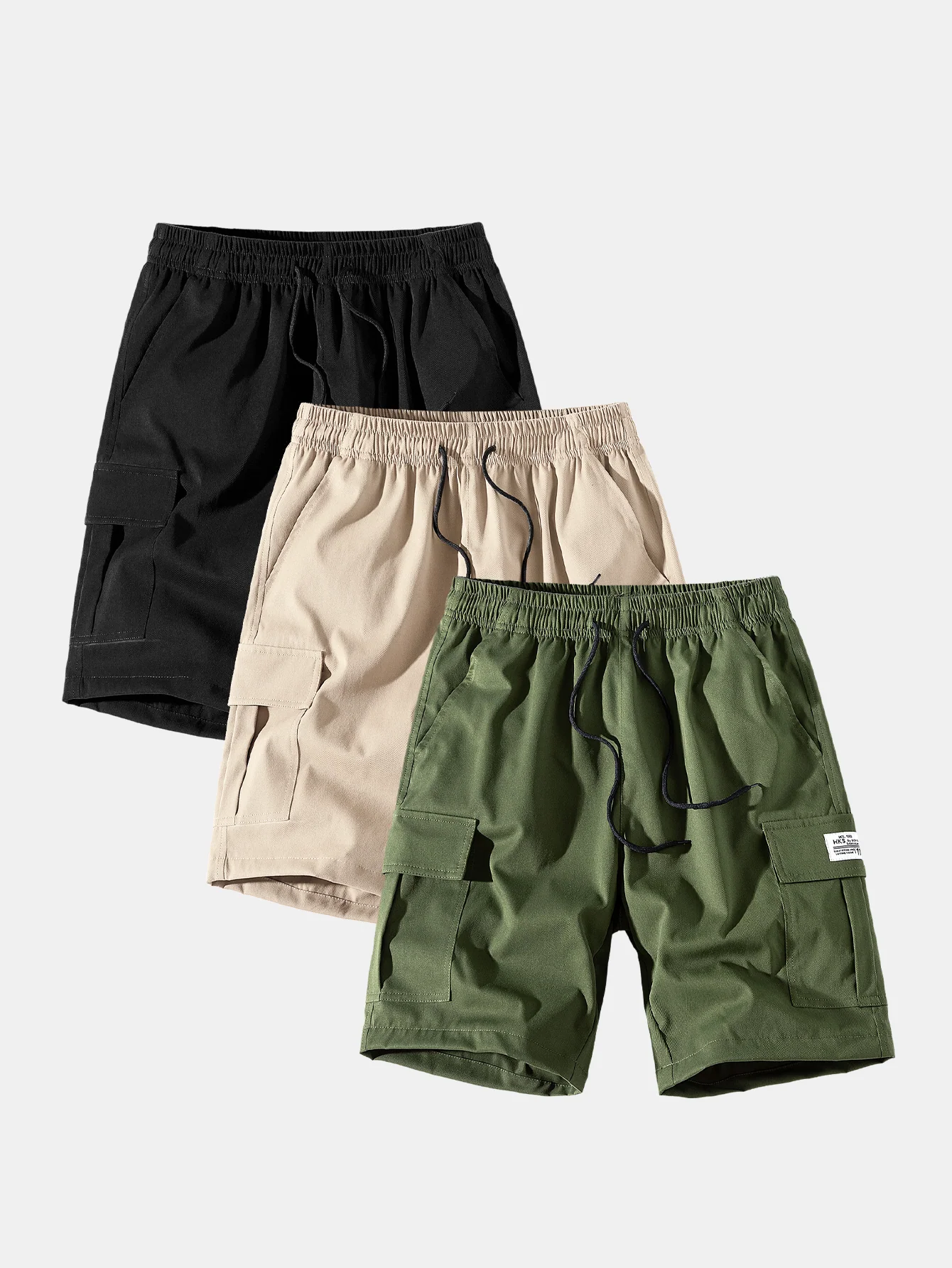 Adolfito® | 3 Pieces Solid Color Cargo Drawstring Shorts - Image 2