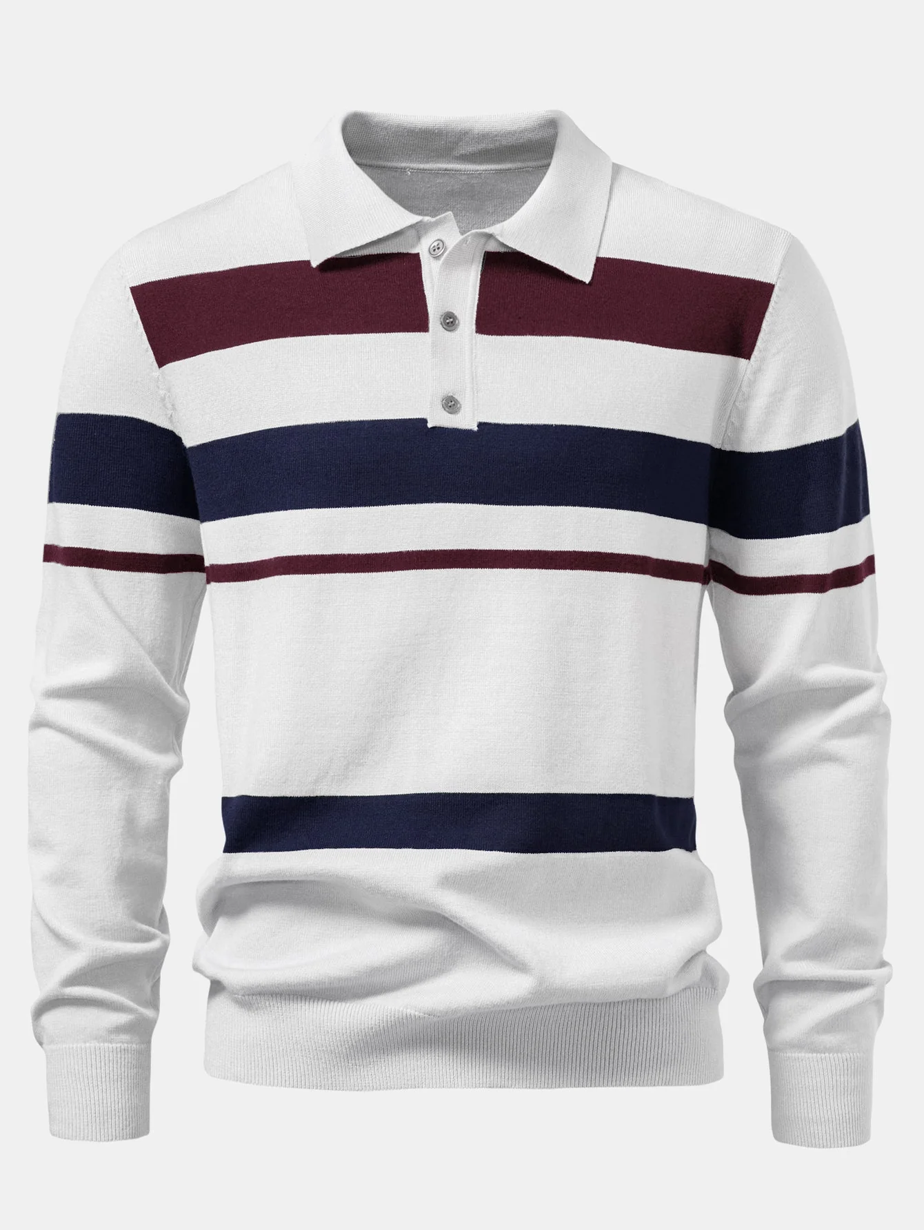 Adolfo® | Long Sleeve Stripe Knit Polo Shirt - Image 11