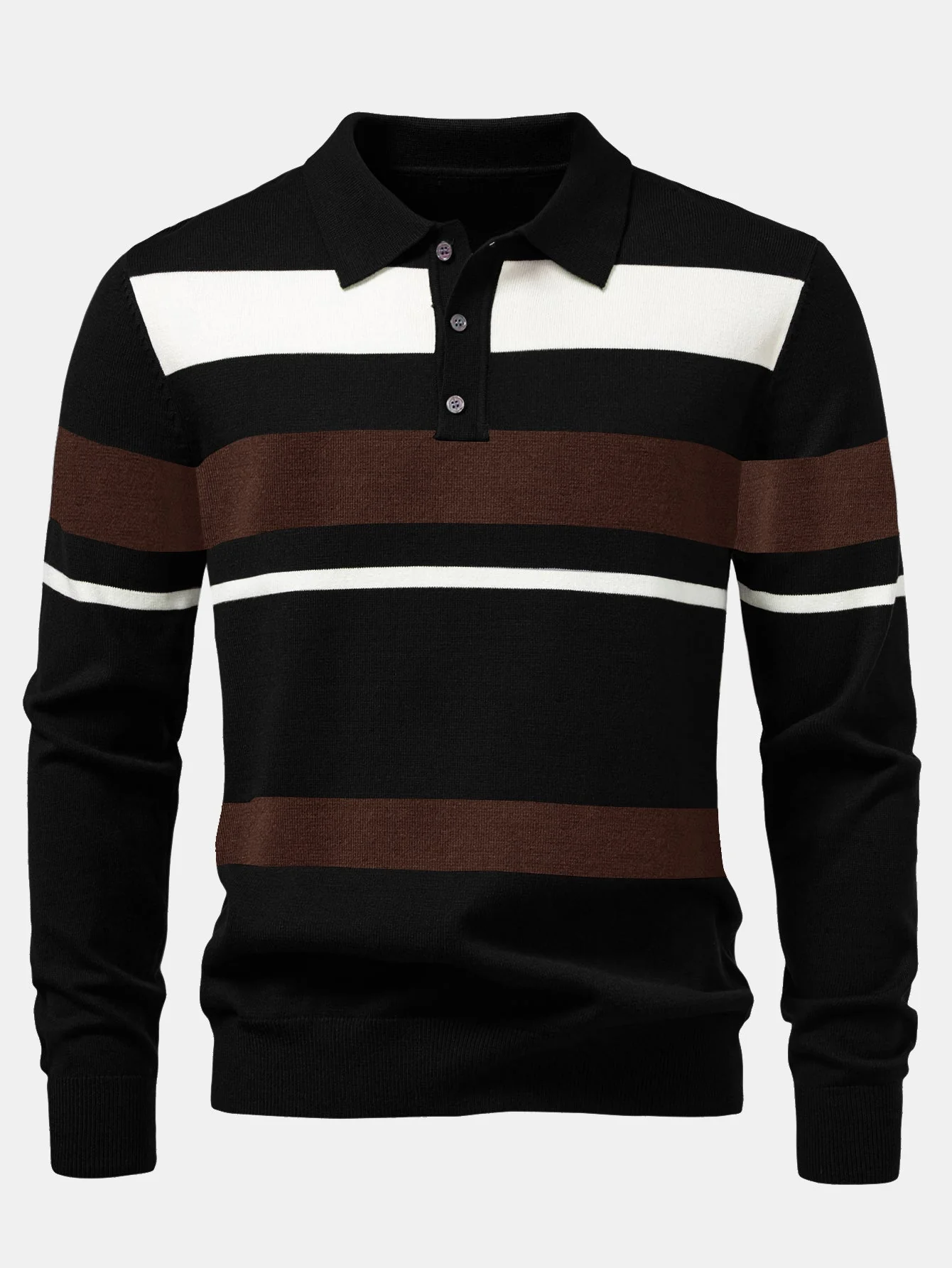 Adolfo® | Long Sleeve Stripe Knit Polo Shirt - Image 7