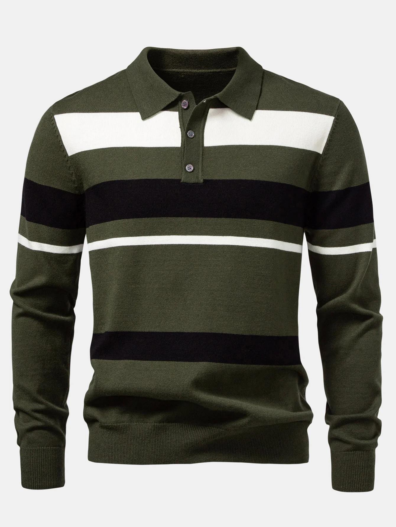Adolfo® | Long Sleeve Stripe Knit Polo Shirt - Image 9