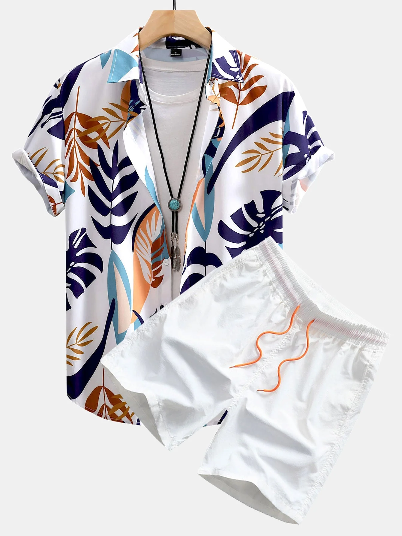 Adonis® | Colorful Leaf Print Button Up Shirt & Swim Shorts - Image 2