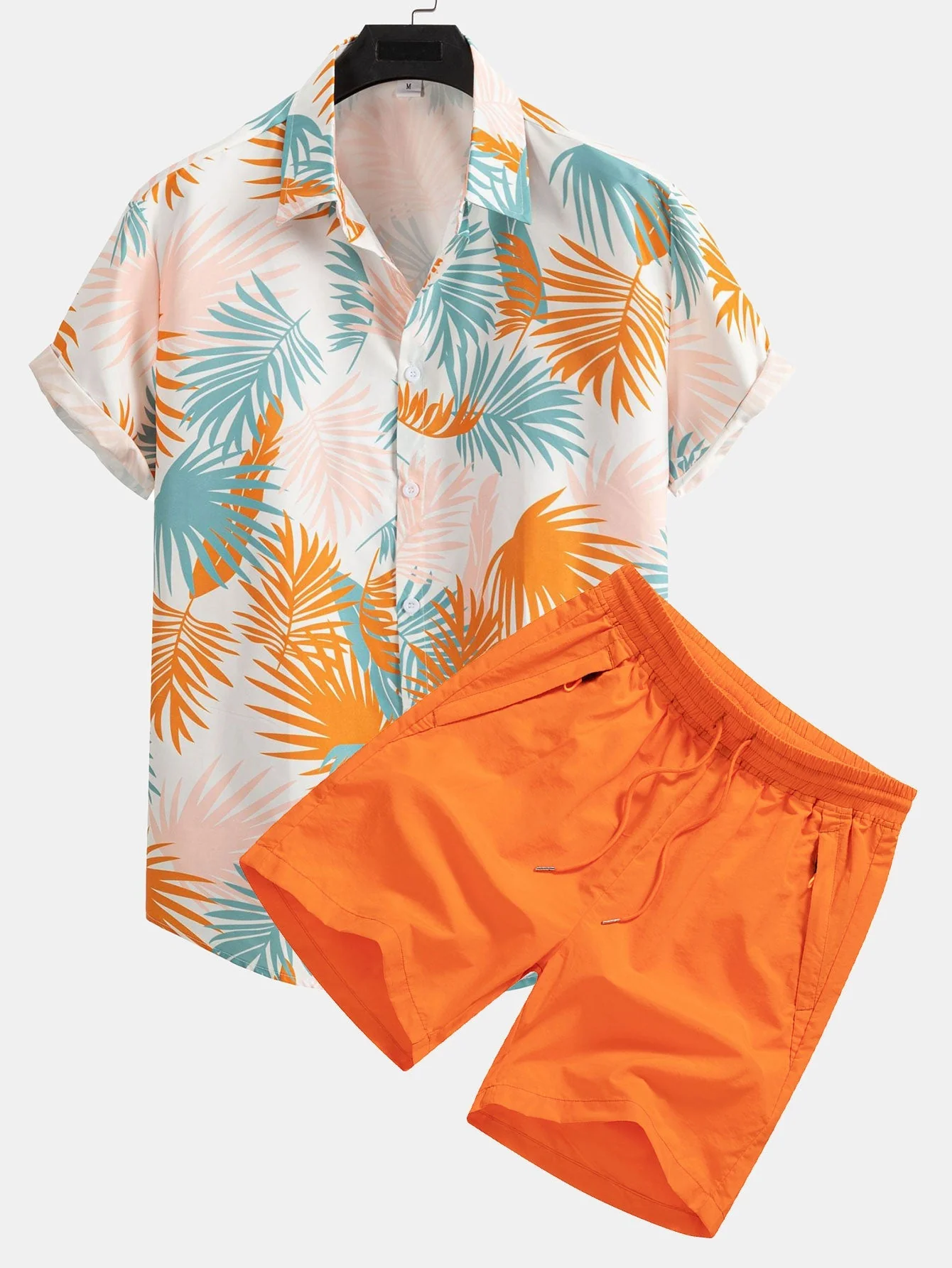 Adrastos® | Leaf Print Button Up Shirt & Man Mid Length Drawstring Swim Shorts - Image 2