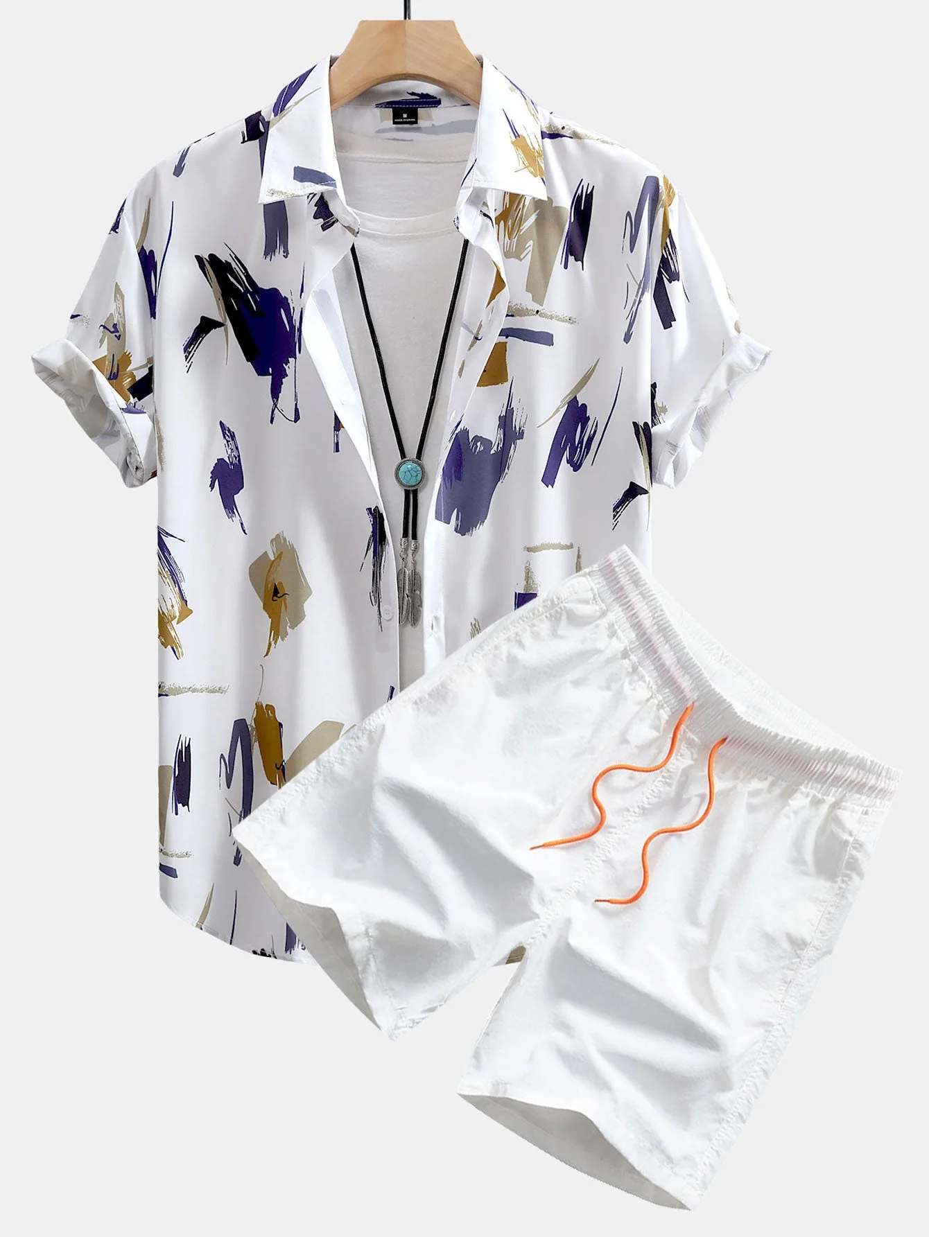 Adrean® | Brushstroke Print Button Up Shirt & Swim Shorts - Image 3