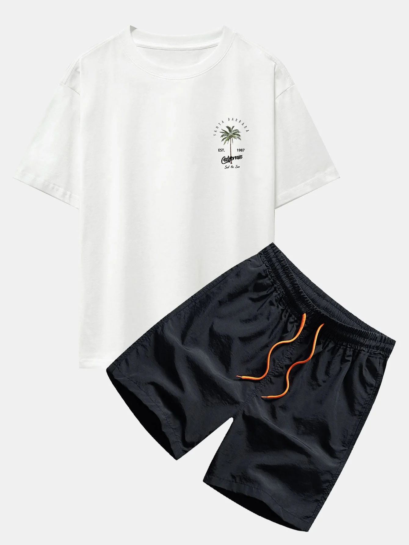 Adrián® | Palm Tree Print Drop Shoulder Oversize T-Shirt & Swim Shorts