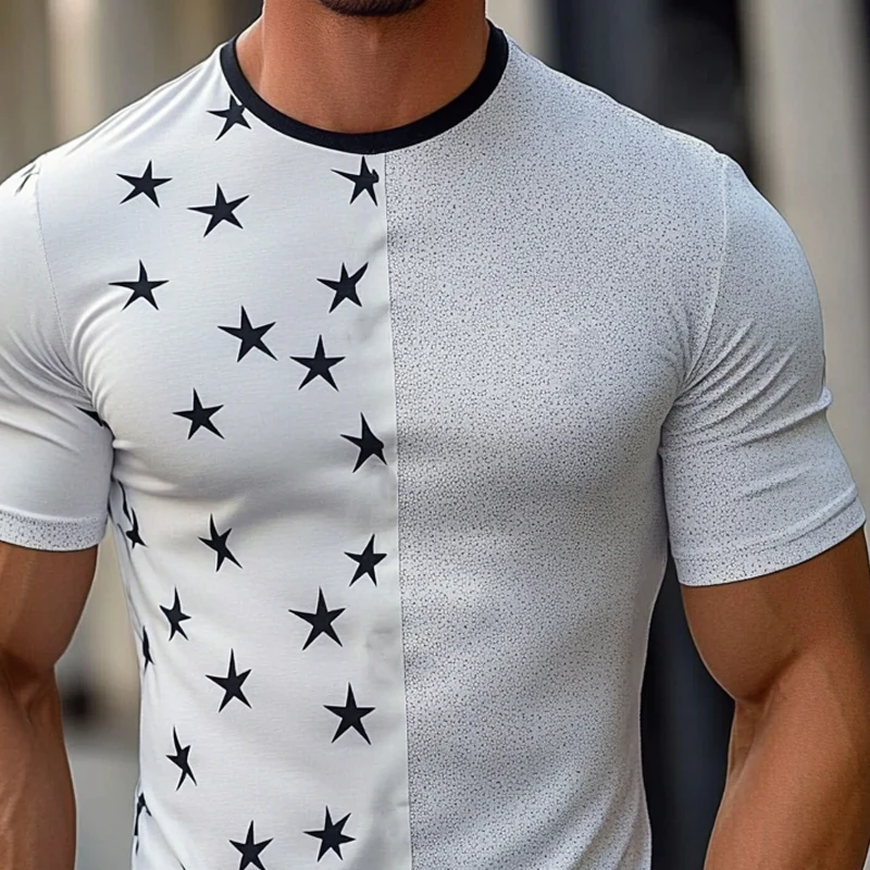 Adrian | Men'S Round Neck Patchwork Printed Cotton Blend Short-Sleeved T-Shirt - Image 2
