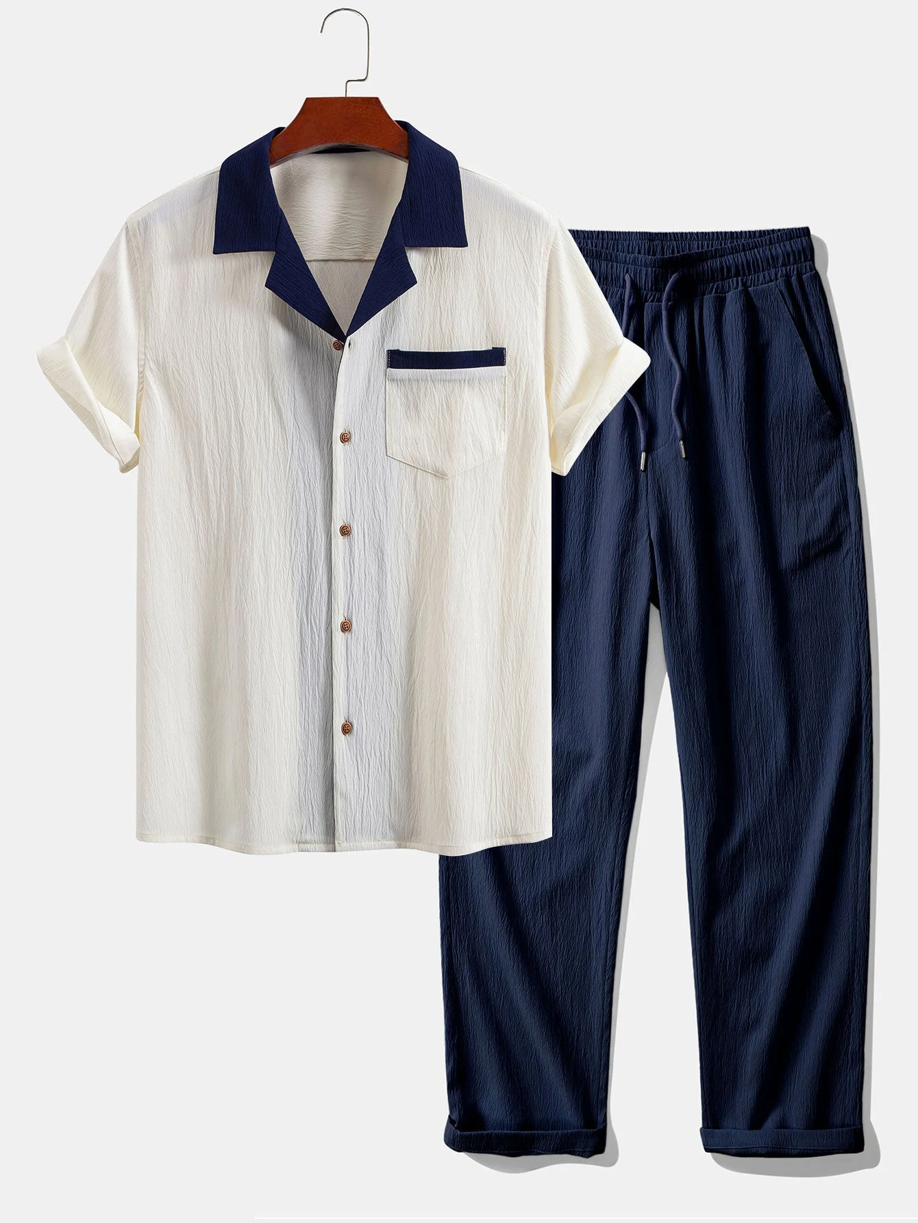 Aedon® | Textured Contrast Cuban Shirt & Straight Leg Pants - Image 4